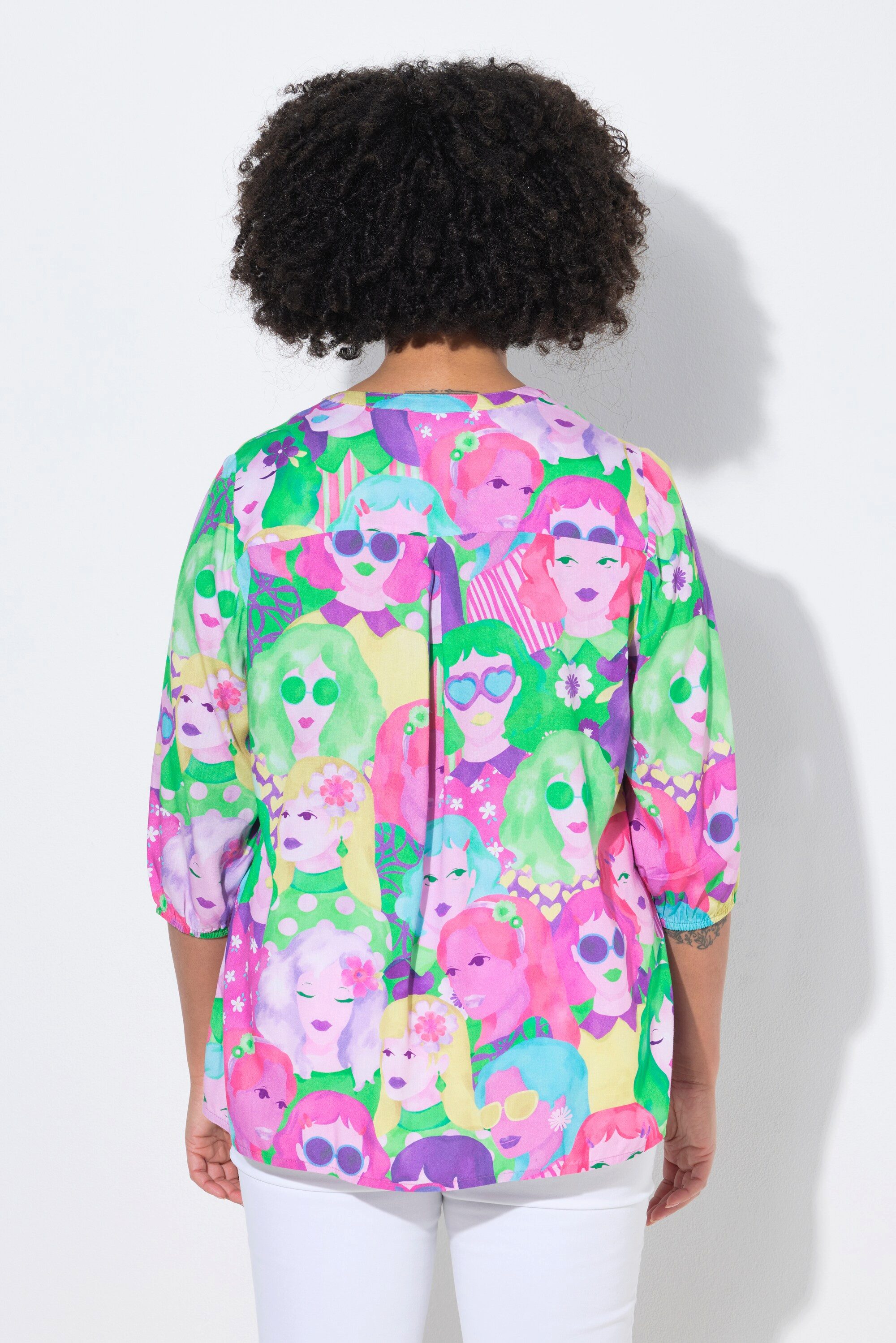 Angel of Style Tunika Bluse A-Linie Gesichter-Muster