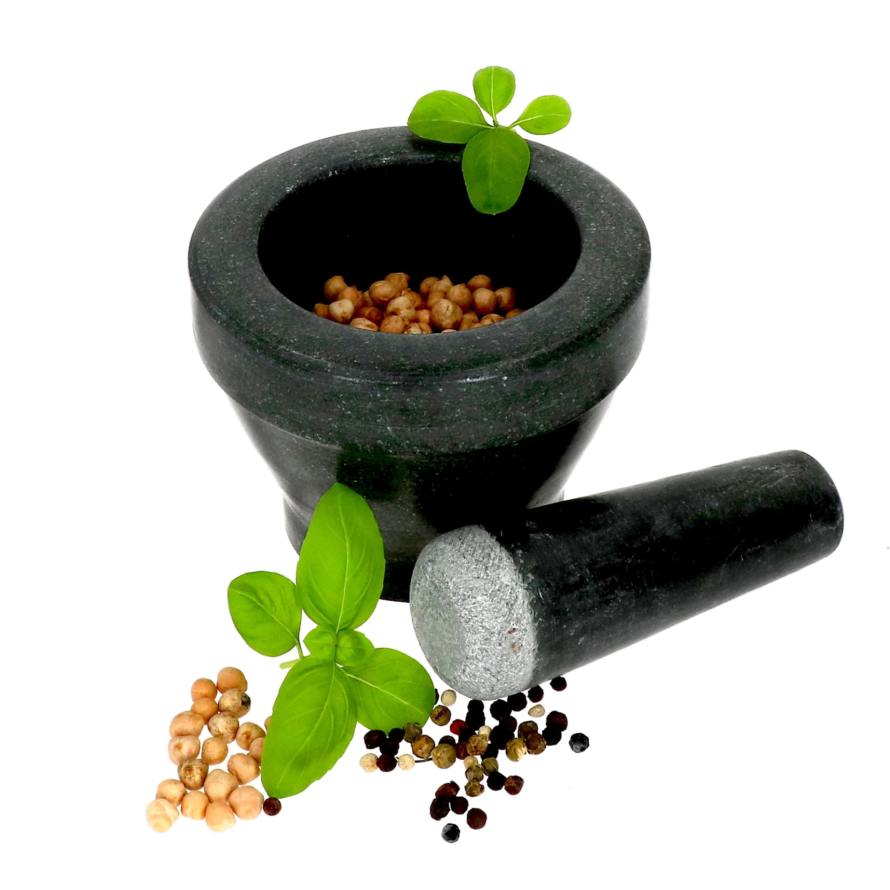 MamboCat Mörser Mörser mit Stößel Granit schwarz Zerkleinern von Gewürzen Kräuter