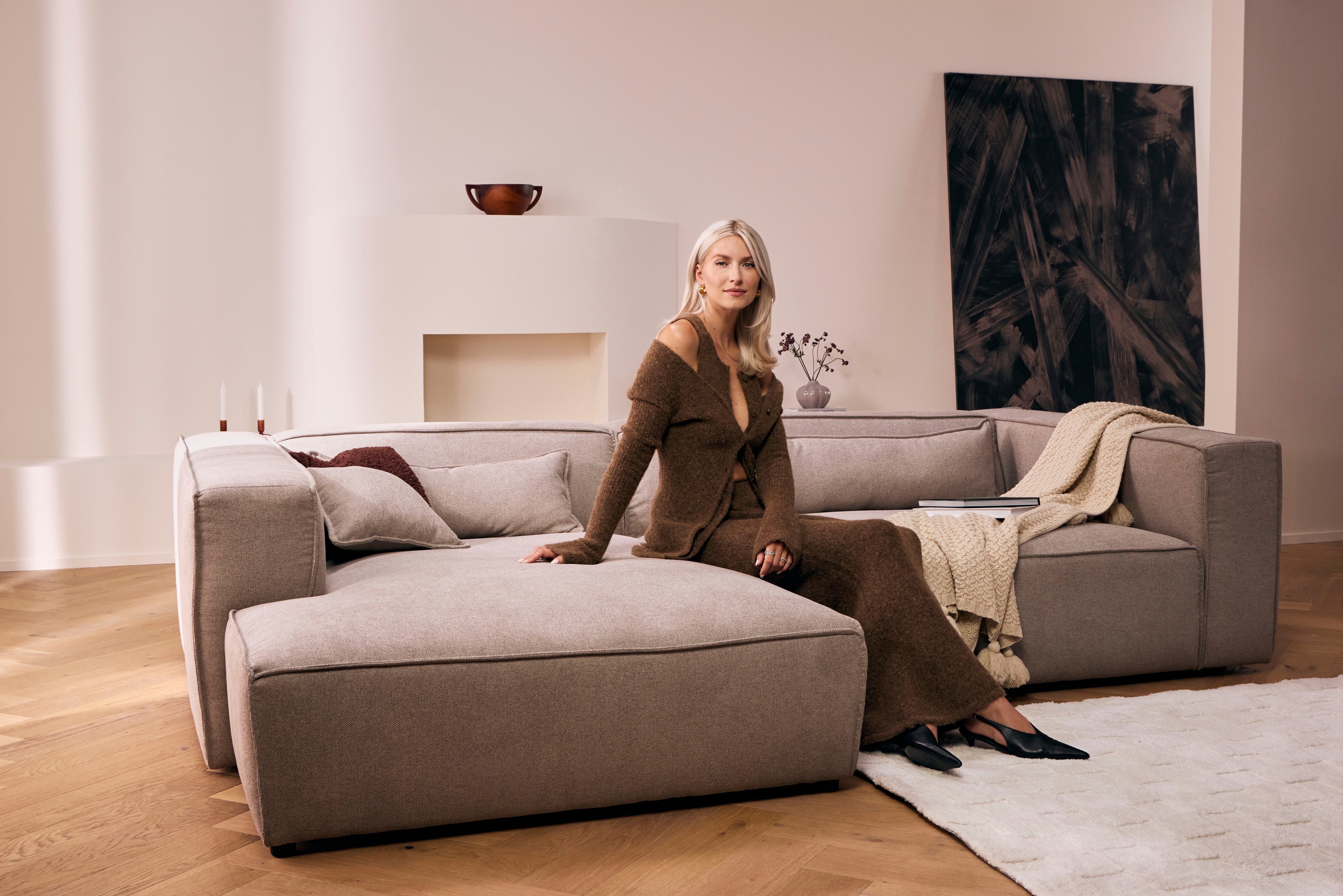 Ecksofa PIARA mit Kedernaht, Cord, Leinenoptik o. Strukturstoff, Couch, L-Form