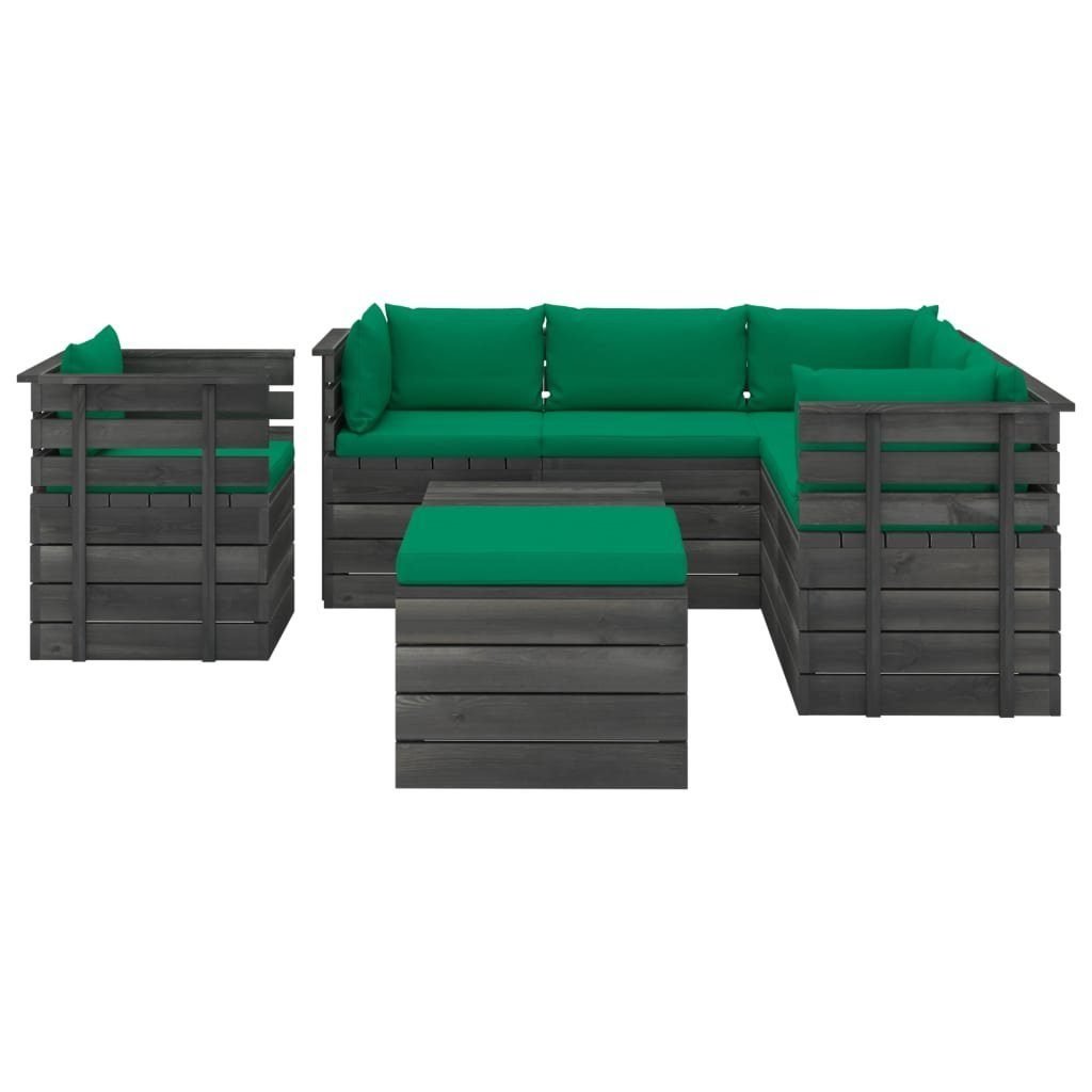 Kissen (8-tlg) mit Garten-Sofagarnitur aus 8-tlg. Gartenlounge-Set vidaXL Paletten Grün Kiefernholz,