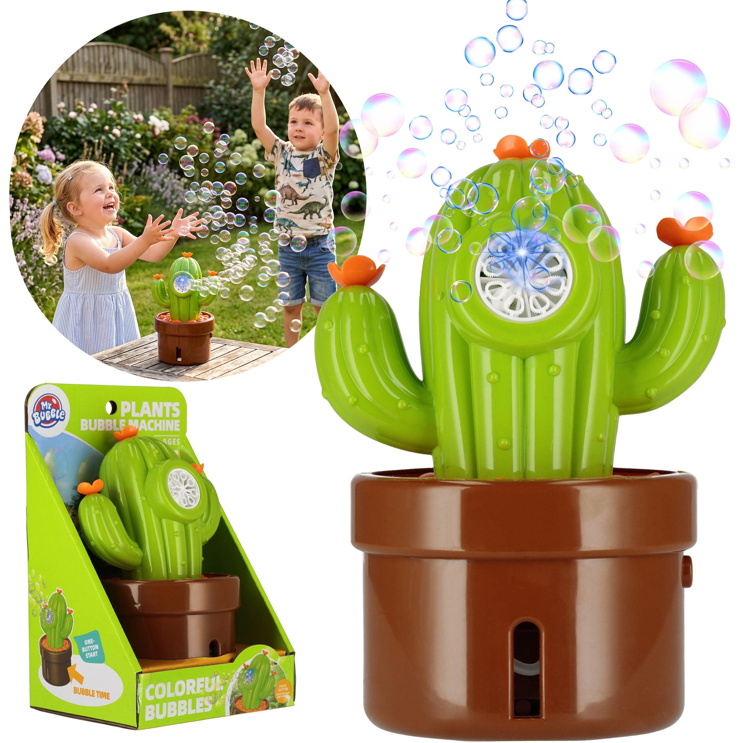 Sarcia.eu Seifenblasenmaschine Seifenblasenmaschine Kaktus mit 80 ml, für Kinder ab 3 Jahren