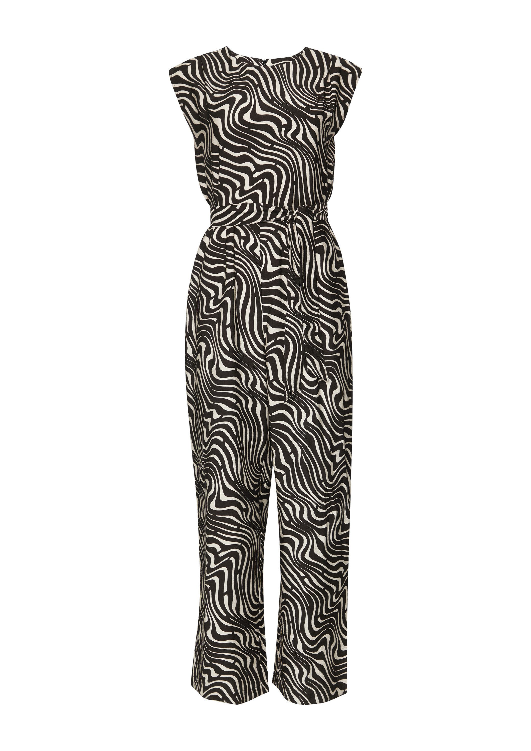 comma Jumpsuit Overall Gemusterter Overall mit Bindegürtel und Faltendetail günstig online kaufen