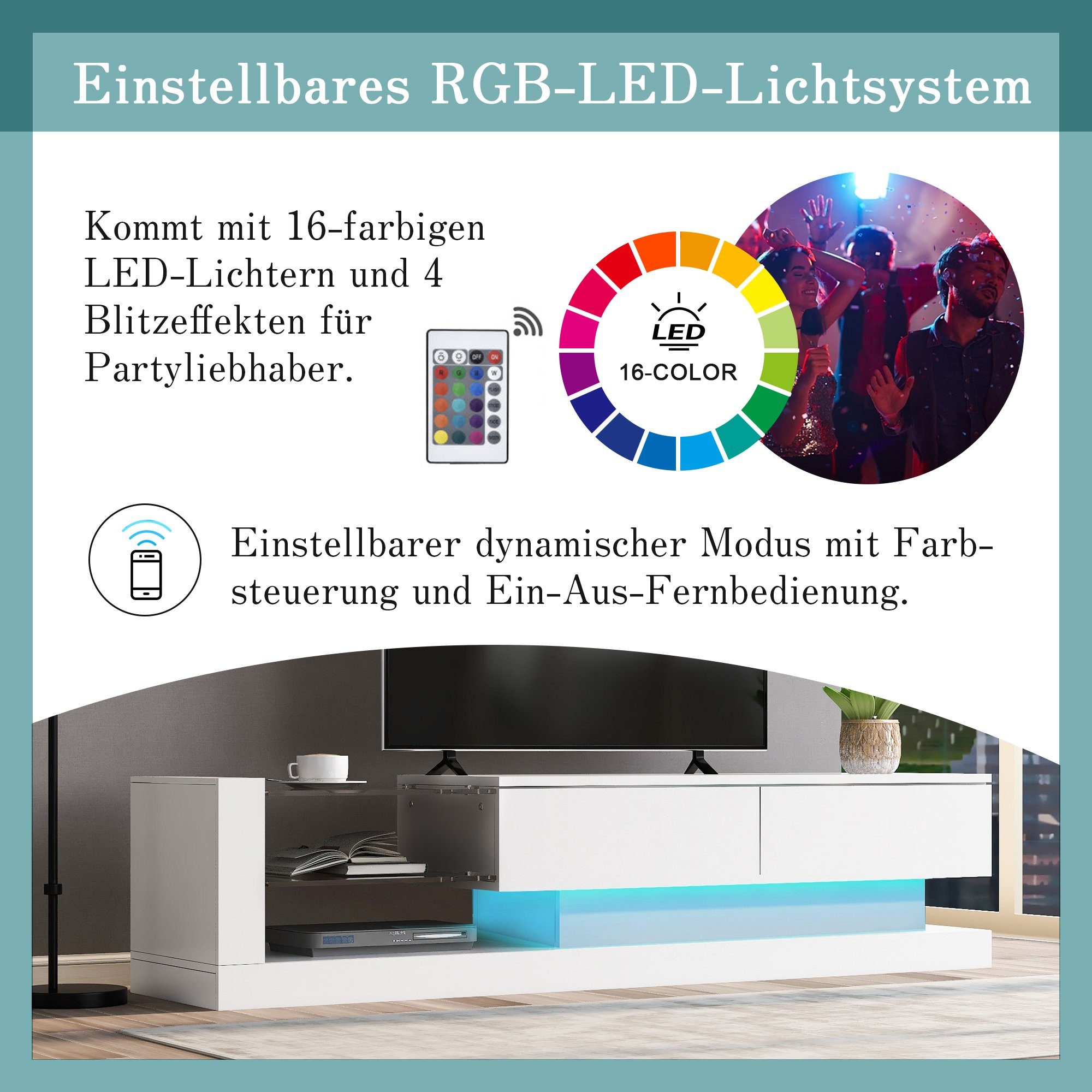 Merax Lowboard mit Glasablagen und LED-Beleuchtung, günstig online kaufen