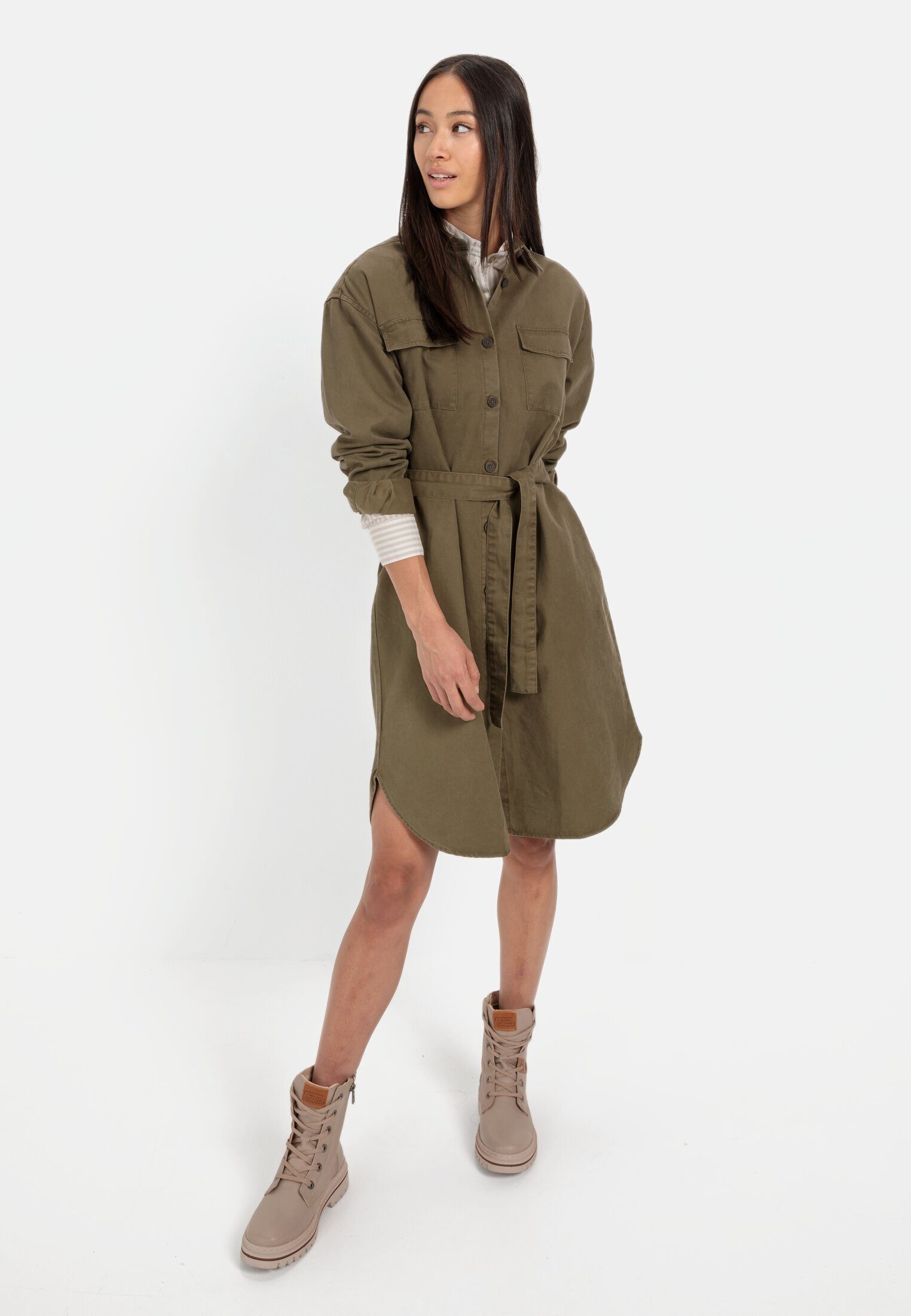 camel active Blusenkleid Hemdblusenkleid mit Stoffbindegürtel Langarm (1-tlg)