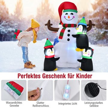 COSTWAY Dekofigur, LED Schneemann mit 3 Pinguinen, Gebläse, für Weihnnachten