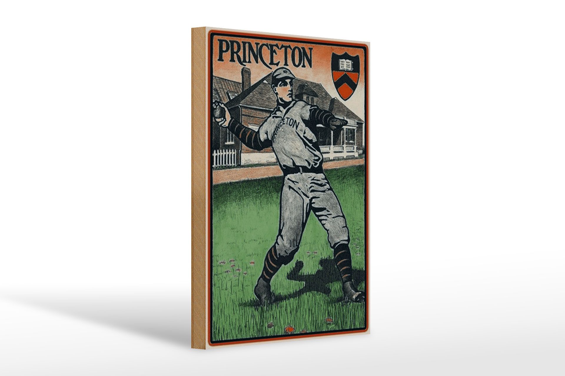 Femer GmbH Holzbild Retro 20x30cm Princeton Baseball, Camping Sport Hobby Freizeit, Nostalgie Retro Altes (1 St), Glatte Holzfaserplatte (MDF), vorn beschichtet