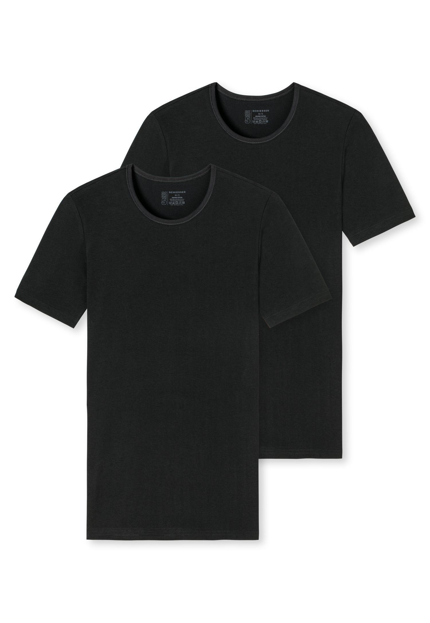 schwarz mit Halsausschnitt (2er-Pack) Unterhemd rundem Schiesser