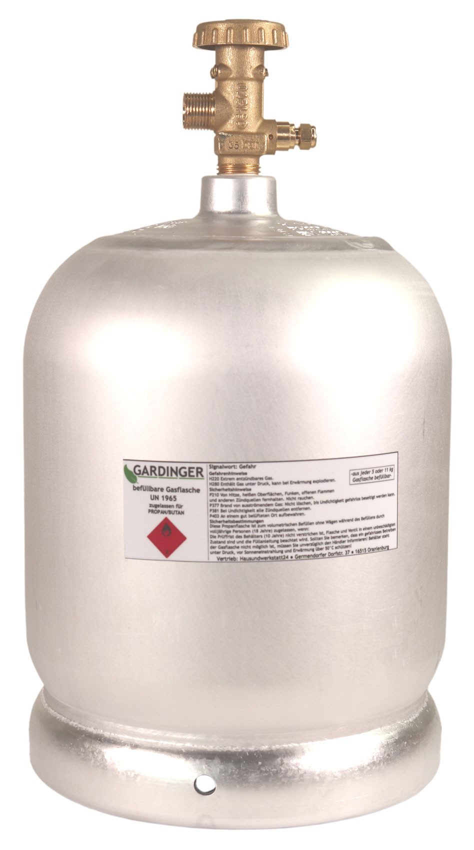 GARDINGER Gas Aluminium-Propangasflasche 2 kg leer Sicherheitsventil 3/8" Camping, selbst befüllbar,für die Befüllung mit Propan oder Butan konzipiert