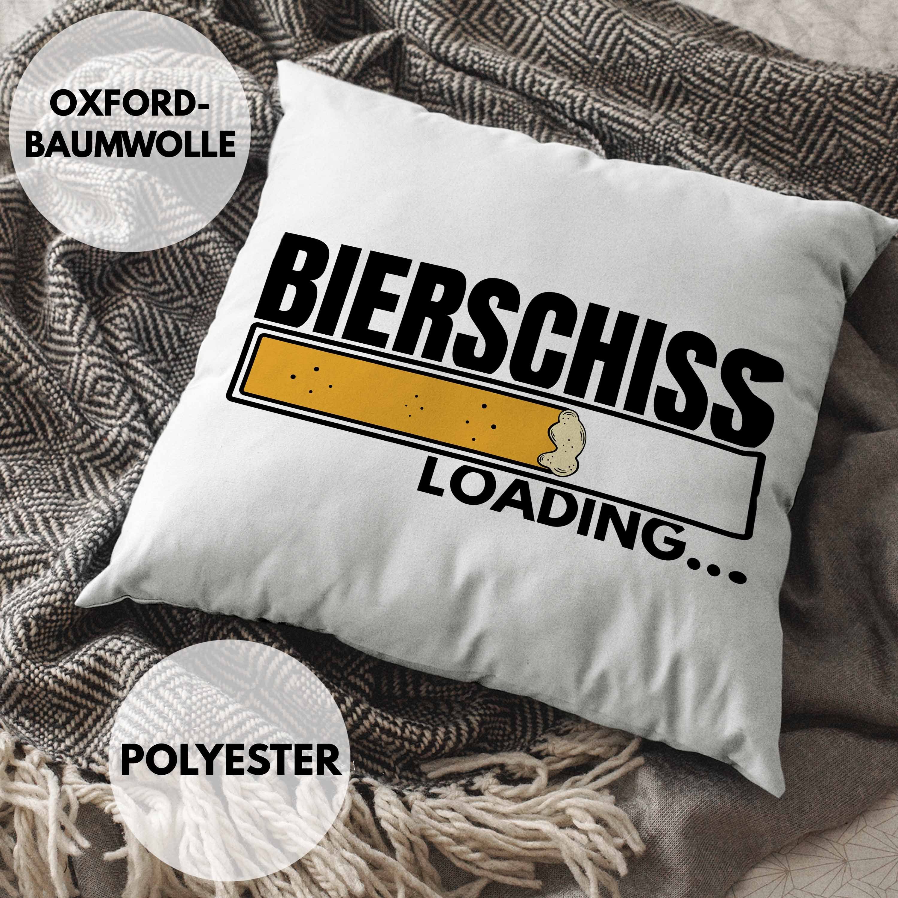 Trendation Dekokissen Trendation - Bierschiss Männer mit Kissen Geschenkidee Loading Mann Spruch 40x40 Blau Party Dekokissen Lustiger Füllung