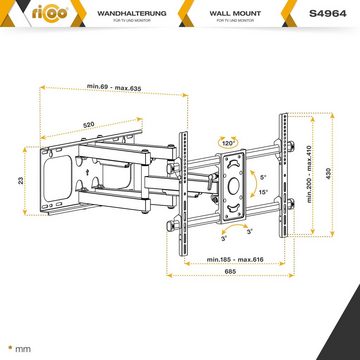 RICOO S4964 TV-Wandhalterung, (bis 75 Zoll, schwenkbar neigbar ausziehbar Fernseher Halter universal VESA 600x400)