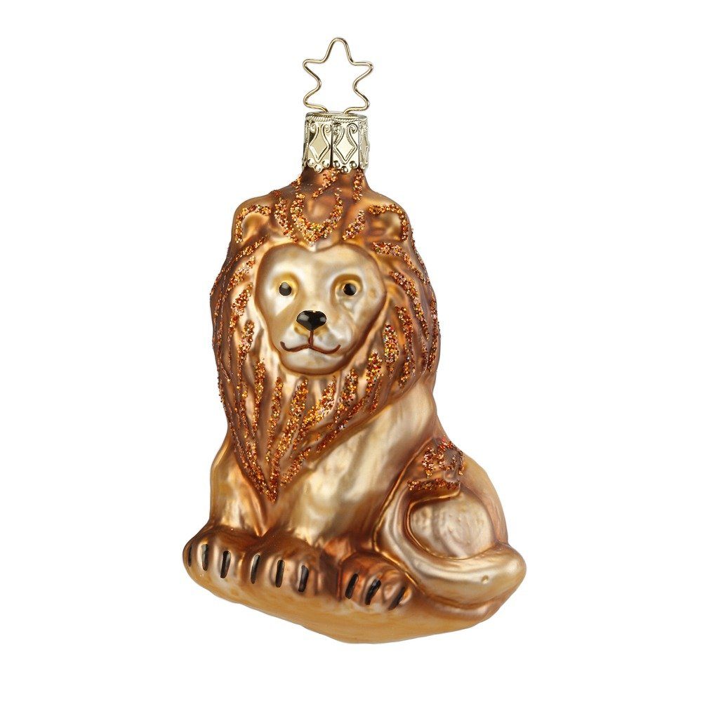 INGEGLAS® Christbaumschmuck, Christbaumschmuck Glas Löwe 9,5cm braun