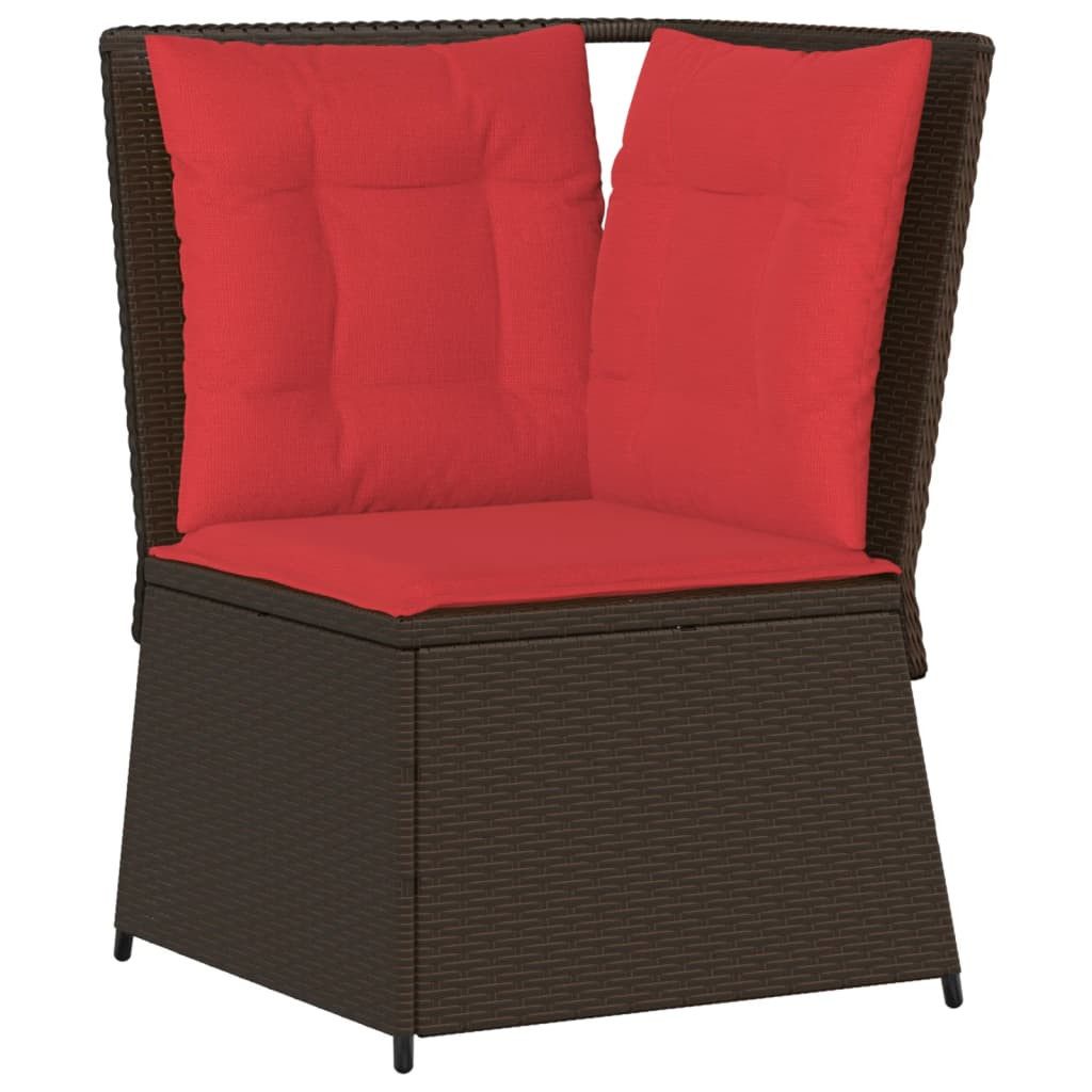 vidaXL Loungesofa Garten-Ecksofa mit Kissen Braun Poly Rattan, 1 Teile