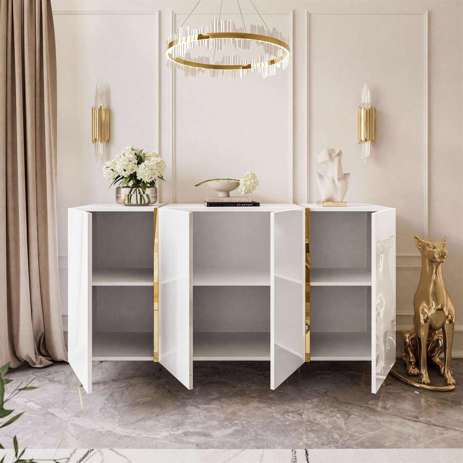 Lookway Kommode ONYX 4D mit goldenen Beinen, Breite: 158 cm, Höhe: 88 cm, Tiefe: 41 cm – Bild 4 von 5