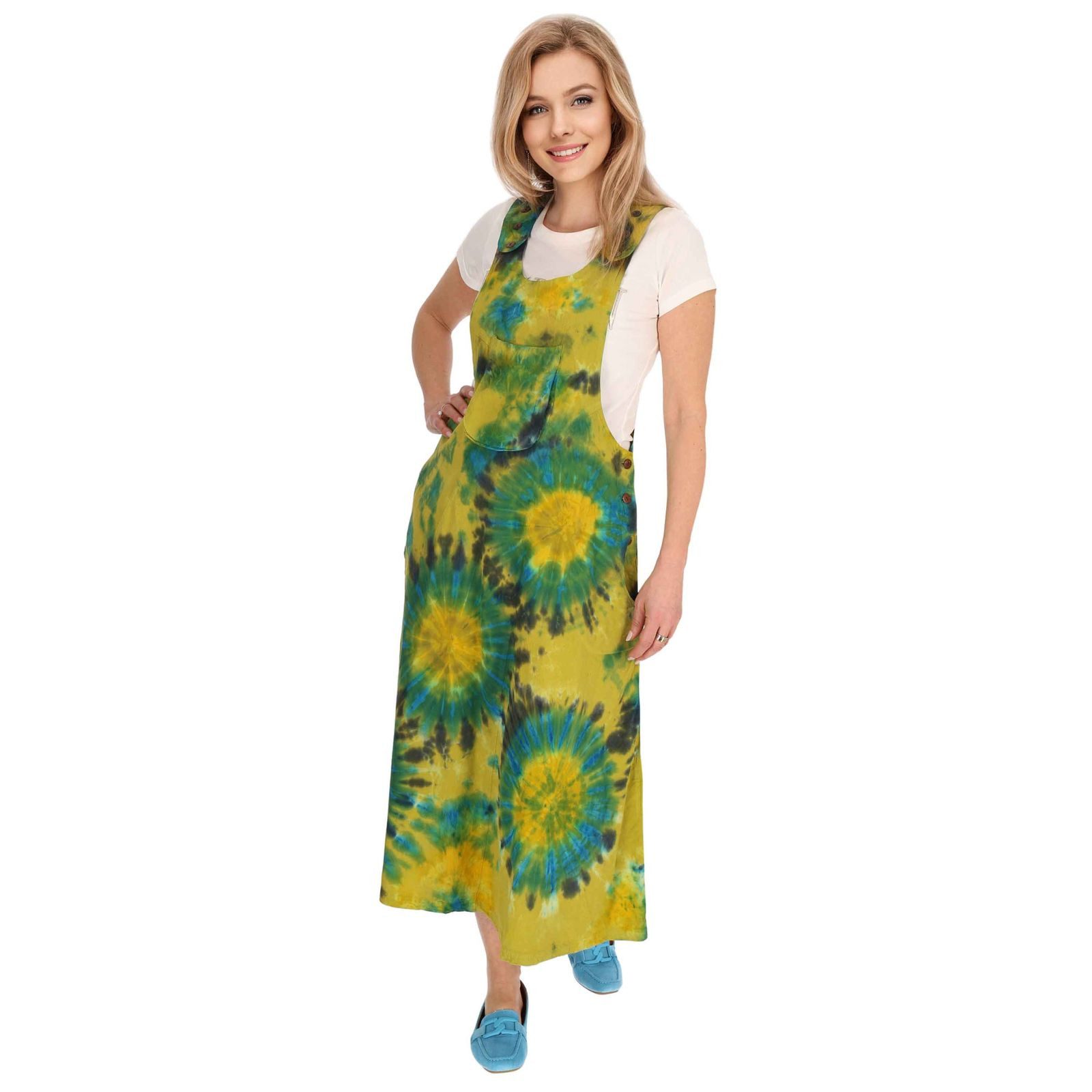 KUNST UND MAGIE Latzhose Latzkleid bunt Tie Dy Batik Boho Ibiza 70er Overall Hippie Sommerkleid