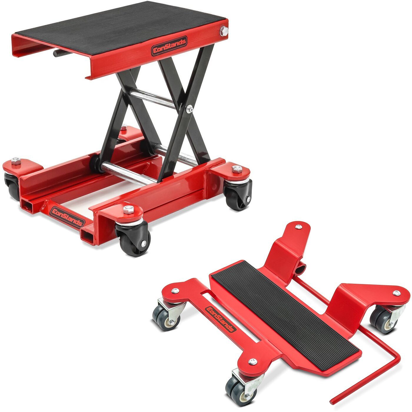ConStands Motorradheber Set: Hebebühne HR1 Mini-Lift Mover bis 500 kg + Rangierhilfe Easy Move