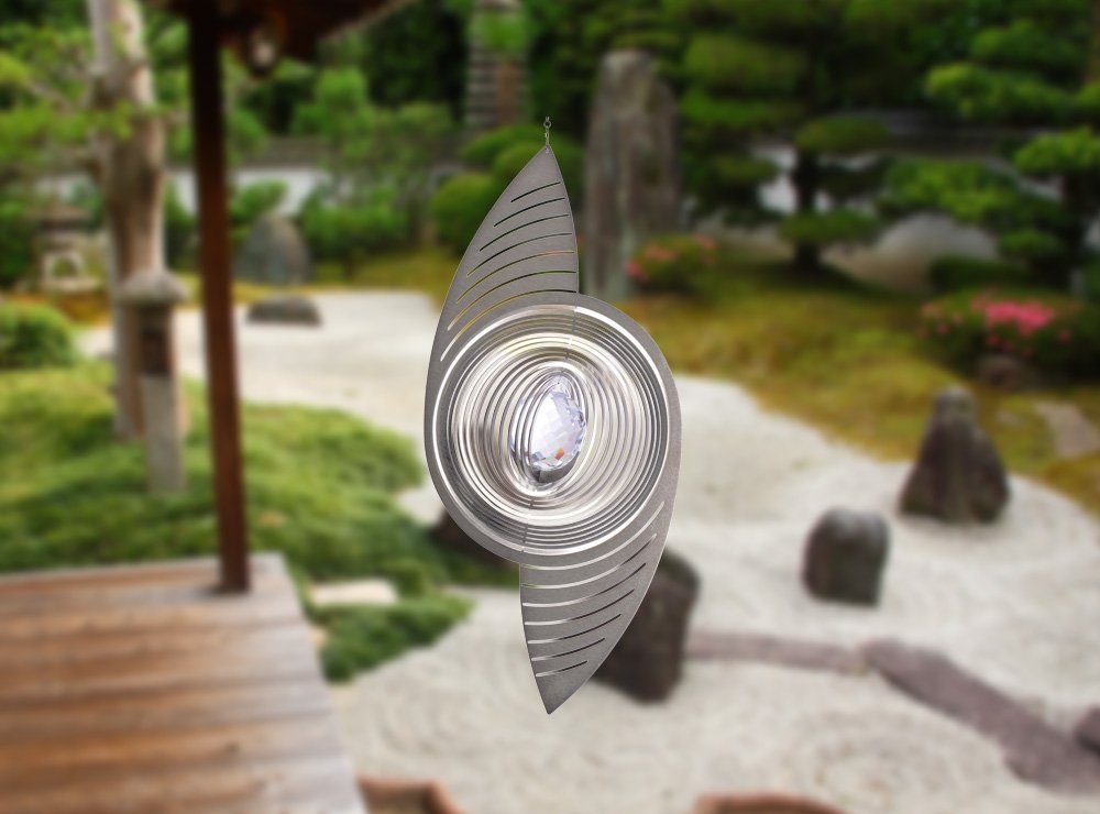 Garten ILLUMINO Windspiel -L mit Windspiel für Wohnung Deko Pina Edelstahl Windspiel und und Gartendeko Fenster Metall 50mm Glaskugel glasklarer Wohn