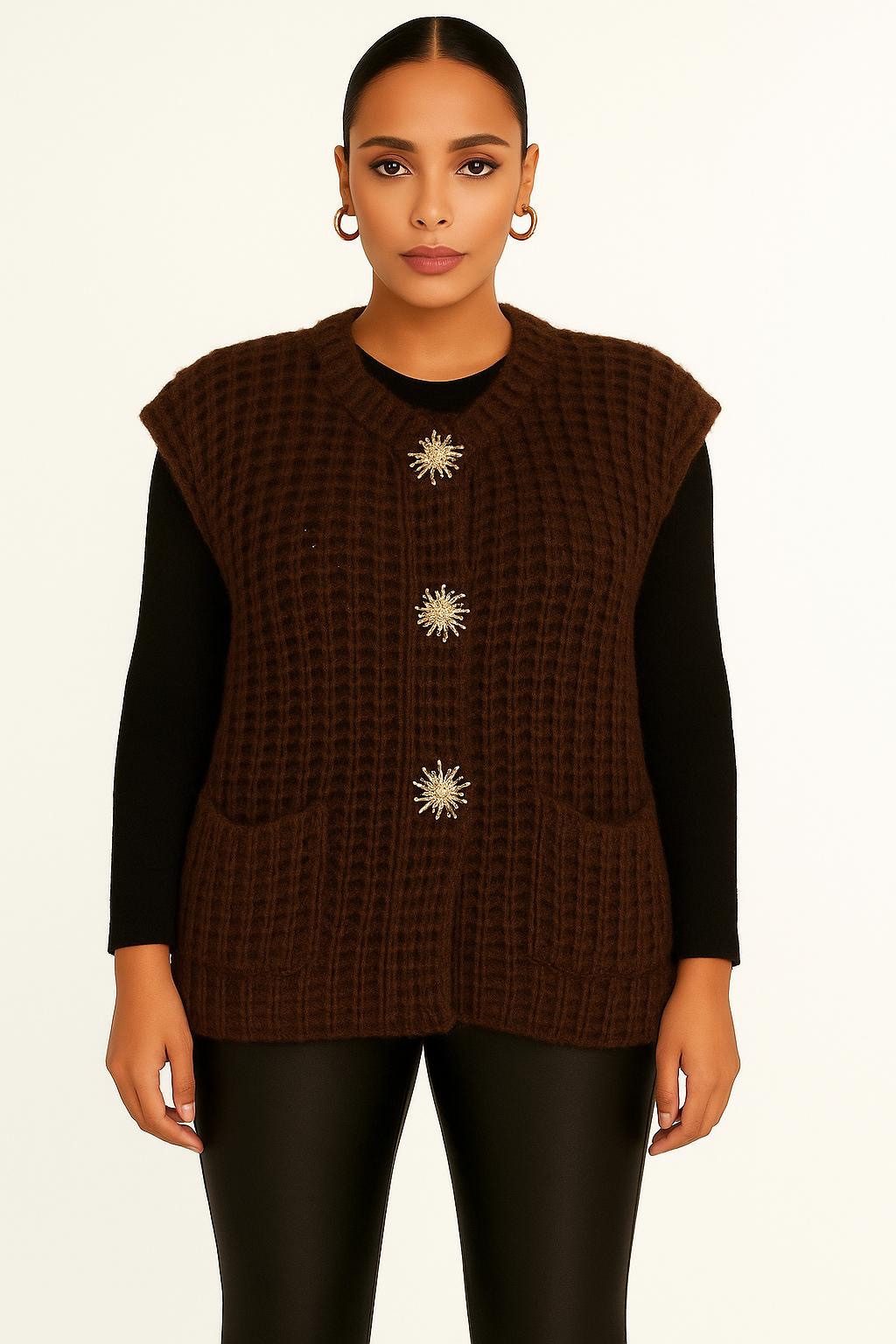 Worldclassca Strickweste WORLDCLASSCA Oversize Strickweste Ärmellos Dick Pu günstig online kaufen