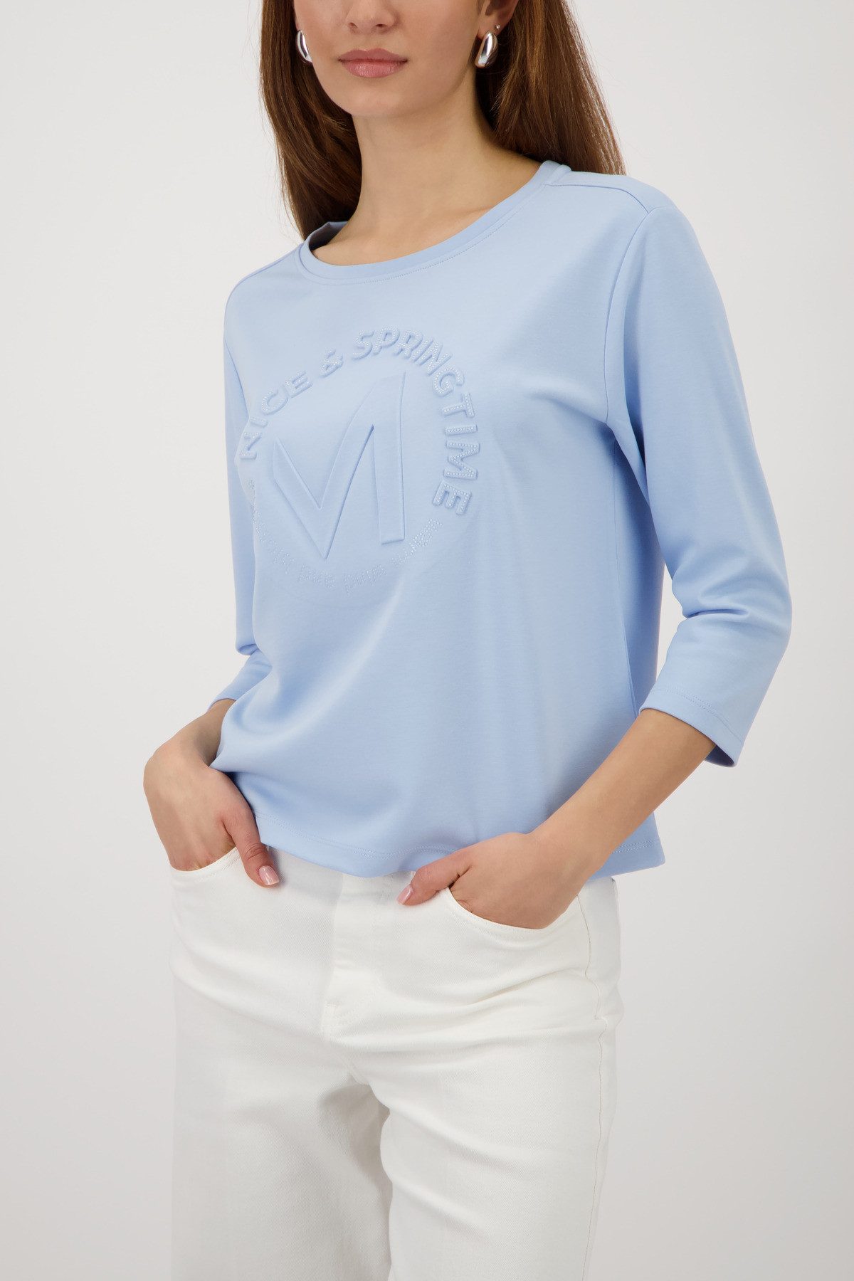 Monari Sweatshirt Rundhalsausschnitt, Prägedruck mit Strasssteinen, Regular günstig online kaufen