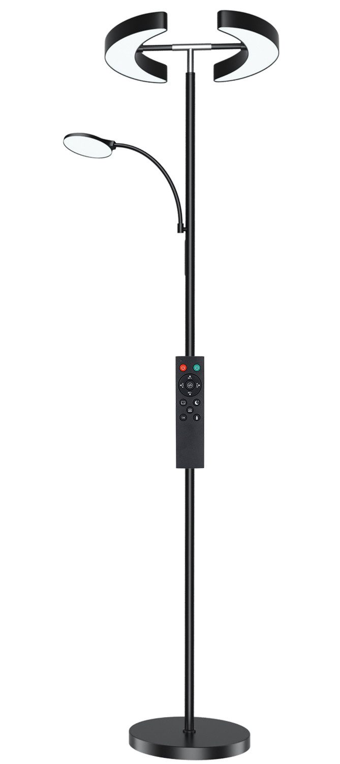 Lujasi LED Stehlampe 36W Stehlampe Wohnzimmer, Modern Deckenfluter mit Fernbedienung, Schwarz Stehleuchte, LED fest integriert, Kaltweiß/natürliches Licht/Warmweiß, 28W mit 8W Leselampe 4 Lichtfarben für Wohnzimmer, Schlafzimmer, Büro