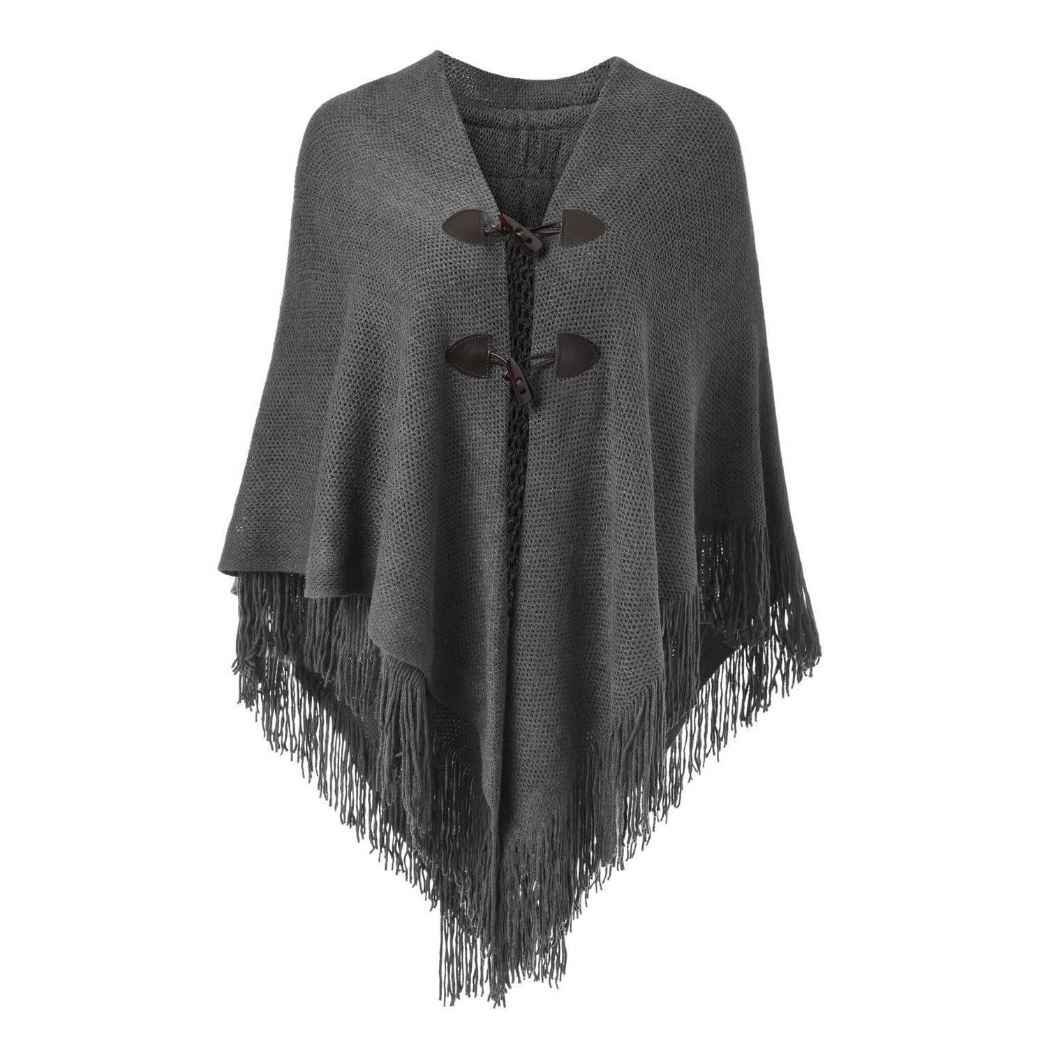 LuxusKollektion Poncho Poncho Damen Cape Schal offen Dunkelgrau (1-St)