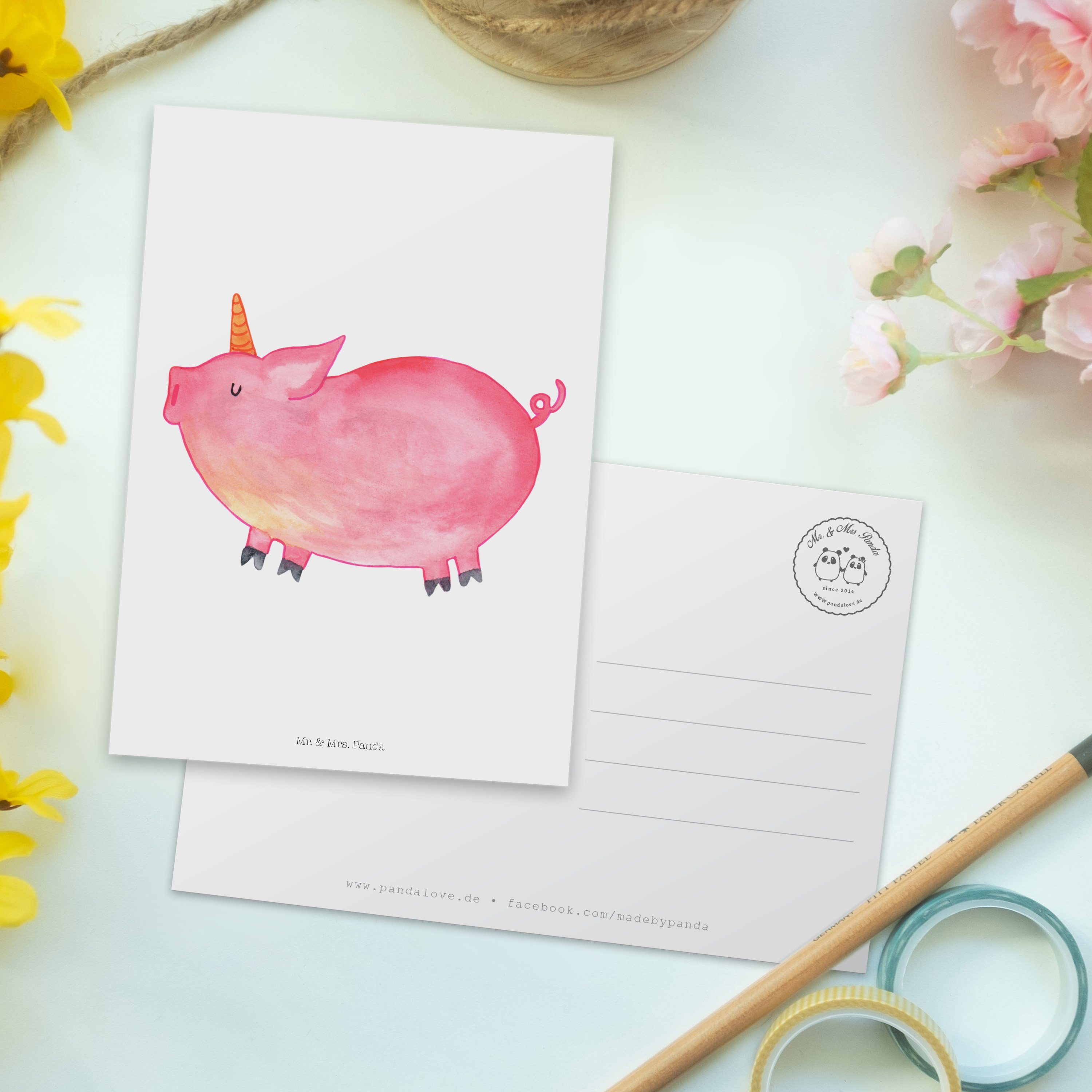 - Pegasus, Mrs. Weiß Einhorn & Dankeskarte Postkarte Geschenk, Unicorn, Mr. Schweinhorn Panda -