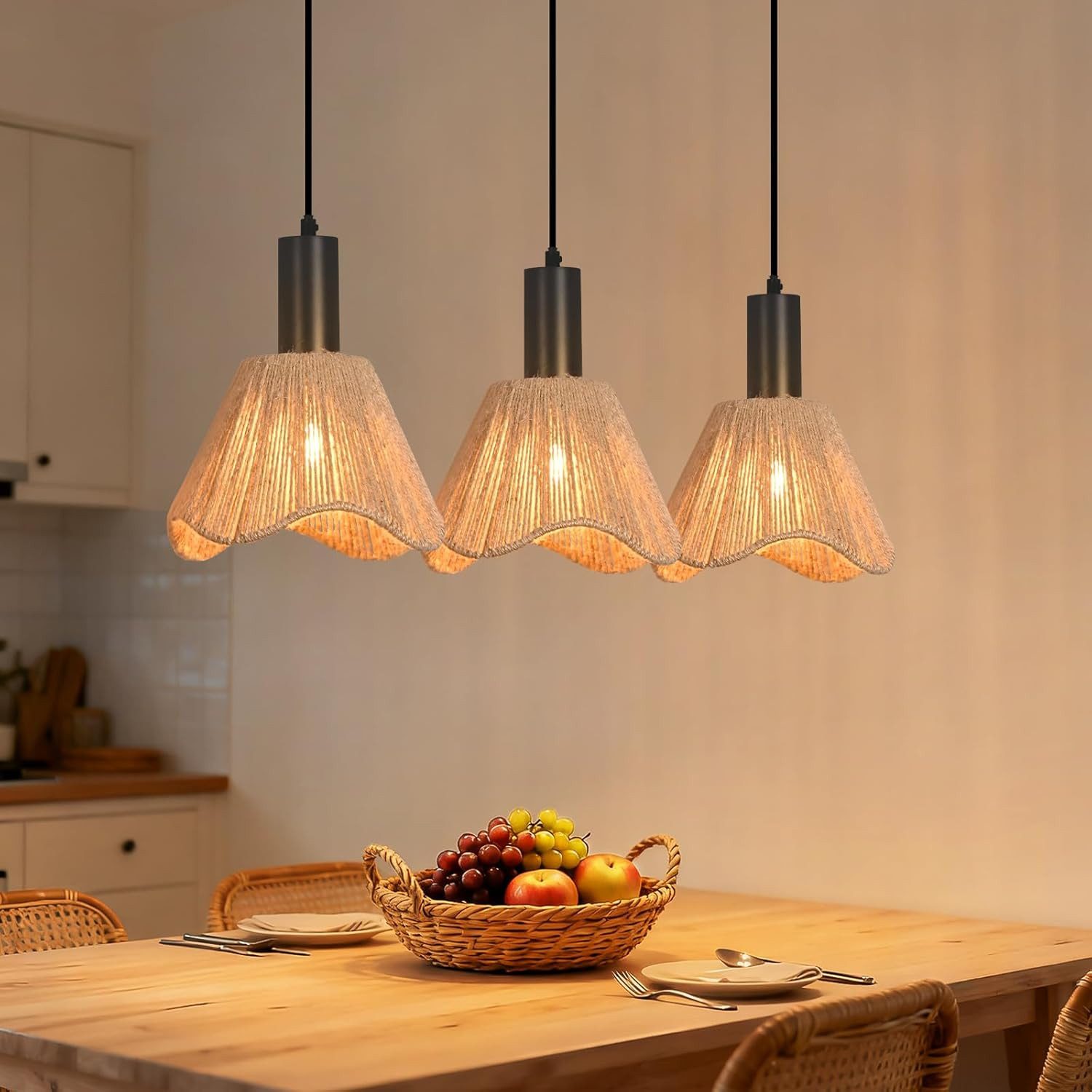 Nettlife Pendelleuchte Schwarz Papier Retro Boho Hängelampe mit 1/3 flammige E27 Fassung, Höhenverstellbar, ohne Leuchtmittel, ob Schlafzimmer Flur Esszimmer Da – Bild 2 von 5