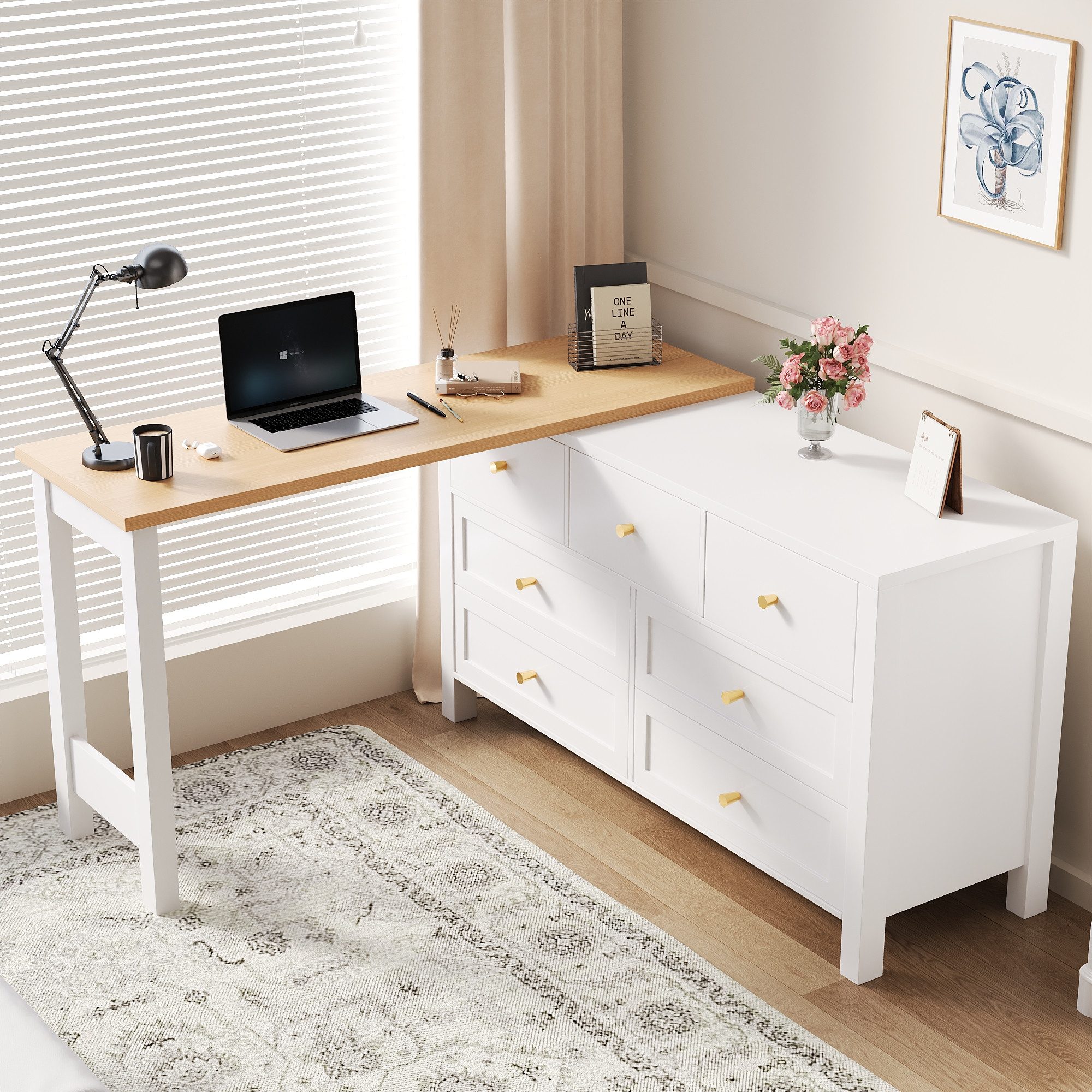 Merax Schreibtisch L-förmiger Arbeitstisch, 2-in-1 Drehwerkbank/Sideboard ( günstig online kaufen