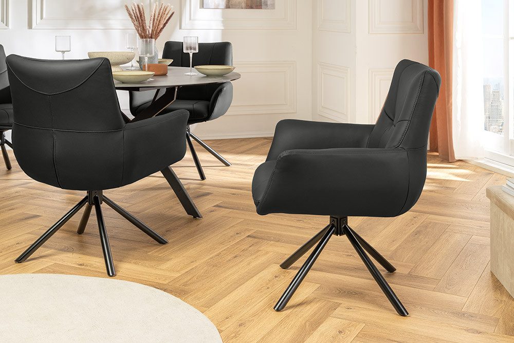 riess-ambiente Drehstuhl SIGNATURE schwarz - Echtleder, Metall, drehbar, mit Armlehne (Einzelartikel, 1 St), 360° drehbar & mit Taschenfederkern - ideal für Esszimmer & Büro
