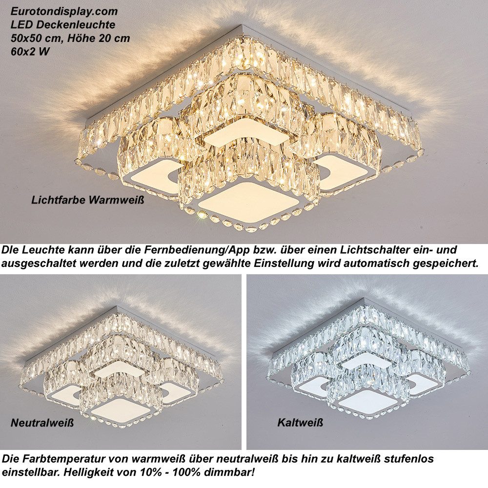 Euroton LED Pendelleuchte LED Pendelleuchte große Kristall Fernbedienung Lichtfarbe einstellbar, LED fest integriert, mit Fernbedienung Lichtfarbe einstellbar kaltweiß-neutralweiß- warmweiß 7000k-3000k stufenlose, Nicht zutreffend