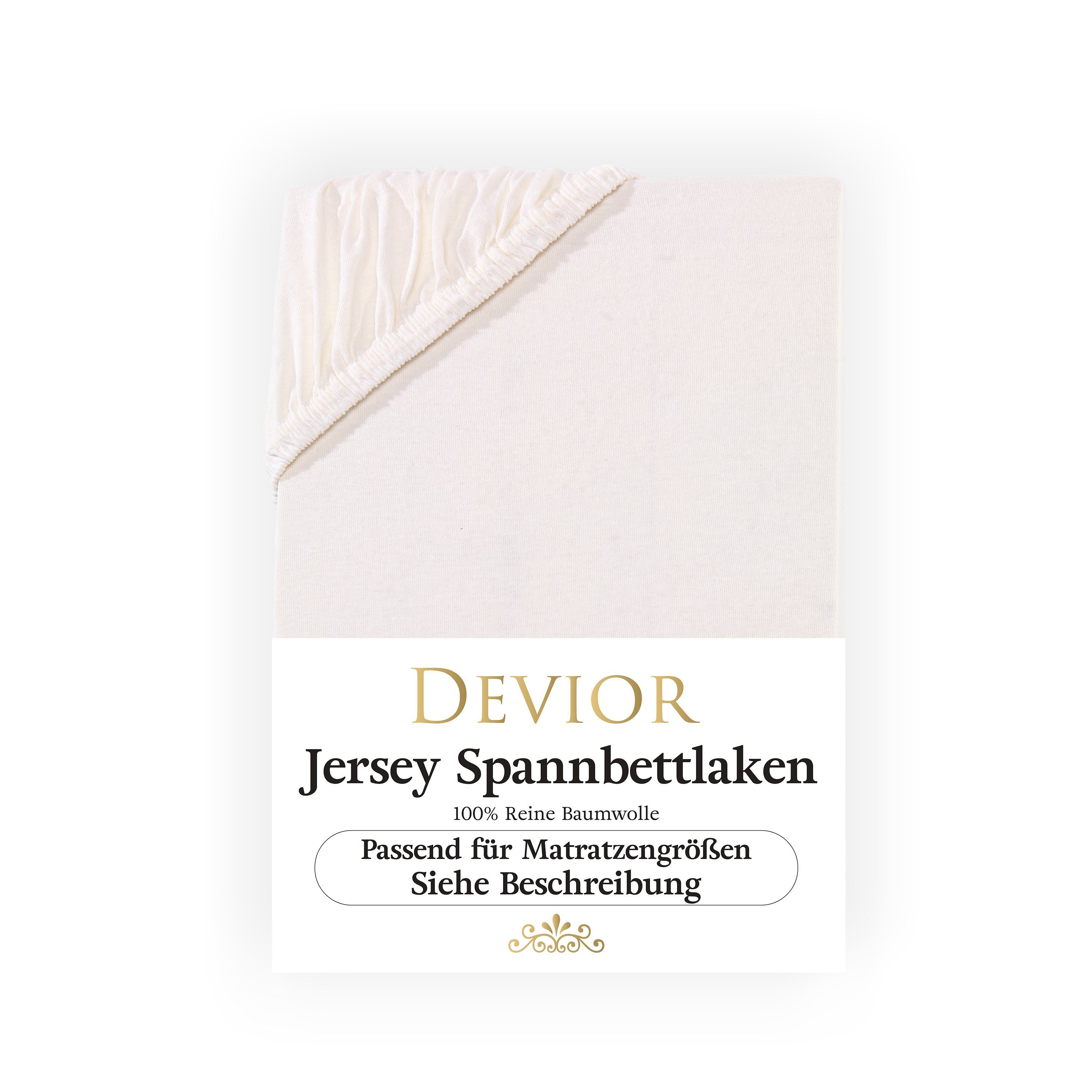 Devior Spannbettlaken für Standardmatratzen und Kinderbetten - 100% Baumwolle, 135 g/m², Jersey, Gummizug: Rundumgummizug, Anti-Statisches, atmungsaktives Laken mit Einlaufschutz - 90 x 200 cm
