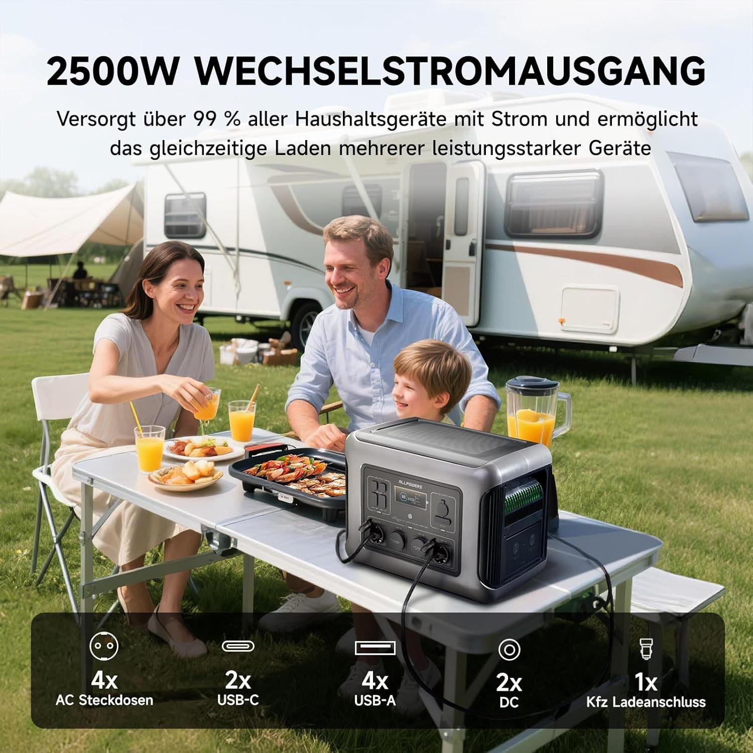 ALLPOWERS ALLPOWERS R2500 V2 Powerstation LiFePO4 2500W 1920Wh mit USV-Funktion Powerstation ALLPOWERS R2500 V2 LiFePO4 Powerstation 1920Wh 2500W (230 V V), Solaraufladung bis 1000W Schnellladefunktion