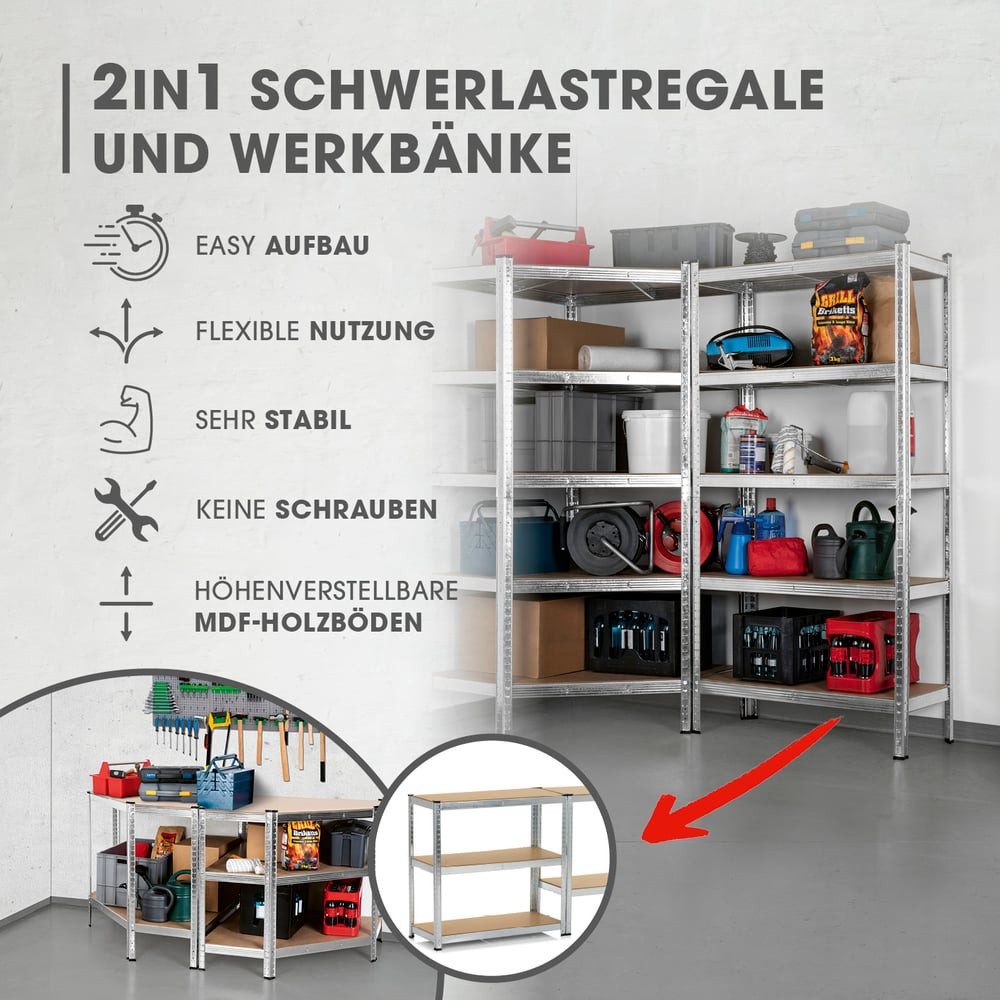 EASYmaxx Schwerlastregal 180x90x40 cm, Eckregal & 2 Lagerregal, 3-tlg., 175 günstig online kaufen