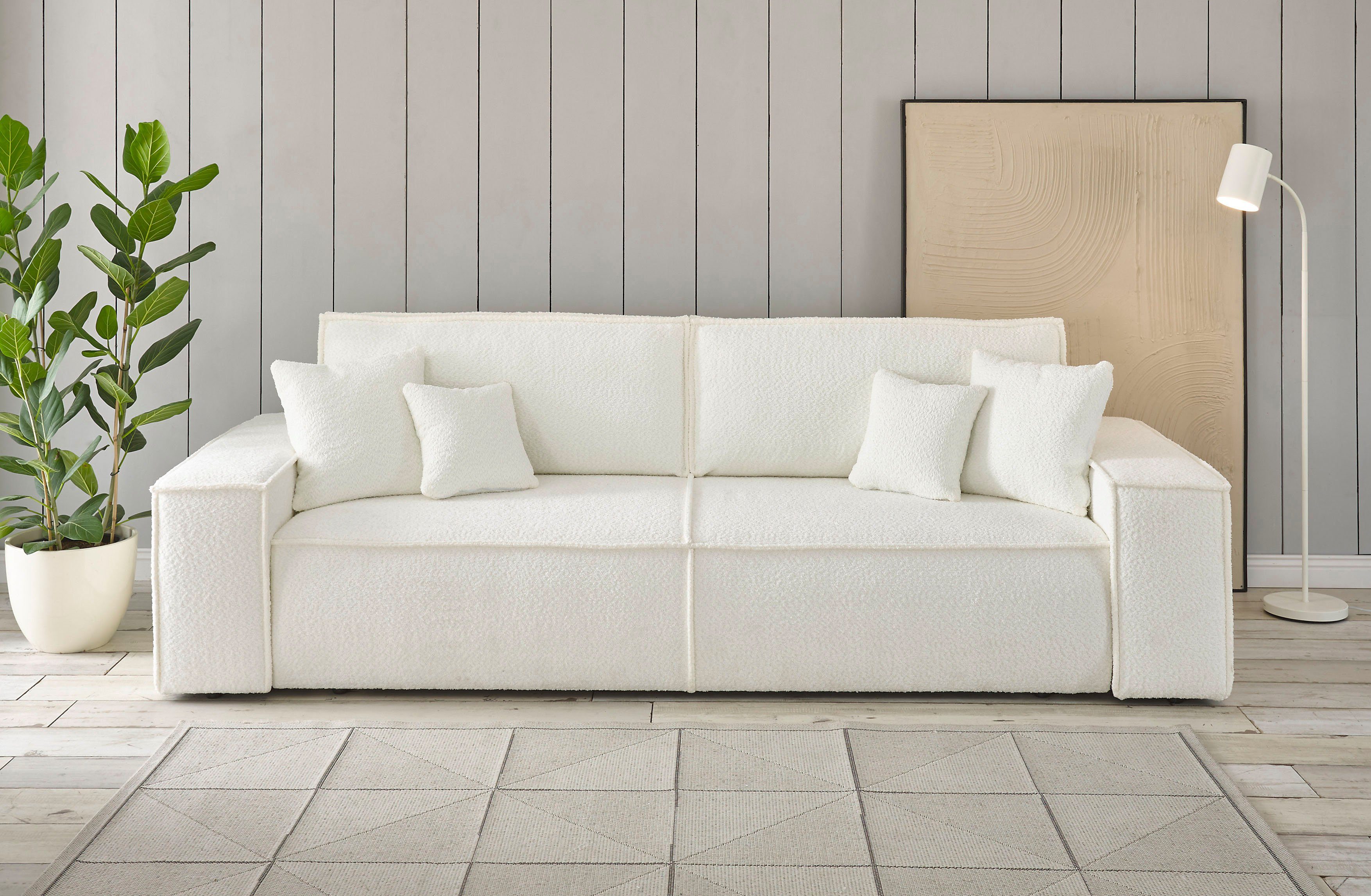 OTTO home 3-Sitzer FINNLEY Bouclé, Schlafsofa 257 cm - OTTO. Verlässliche Qualität., mit Bettkasten, in Bouclé, Struktur fein und Mega Cord