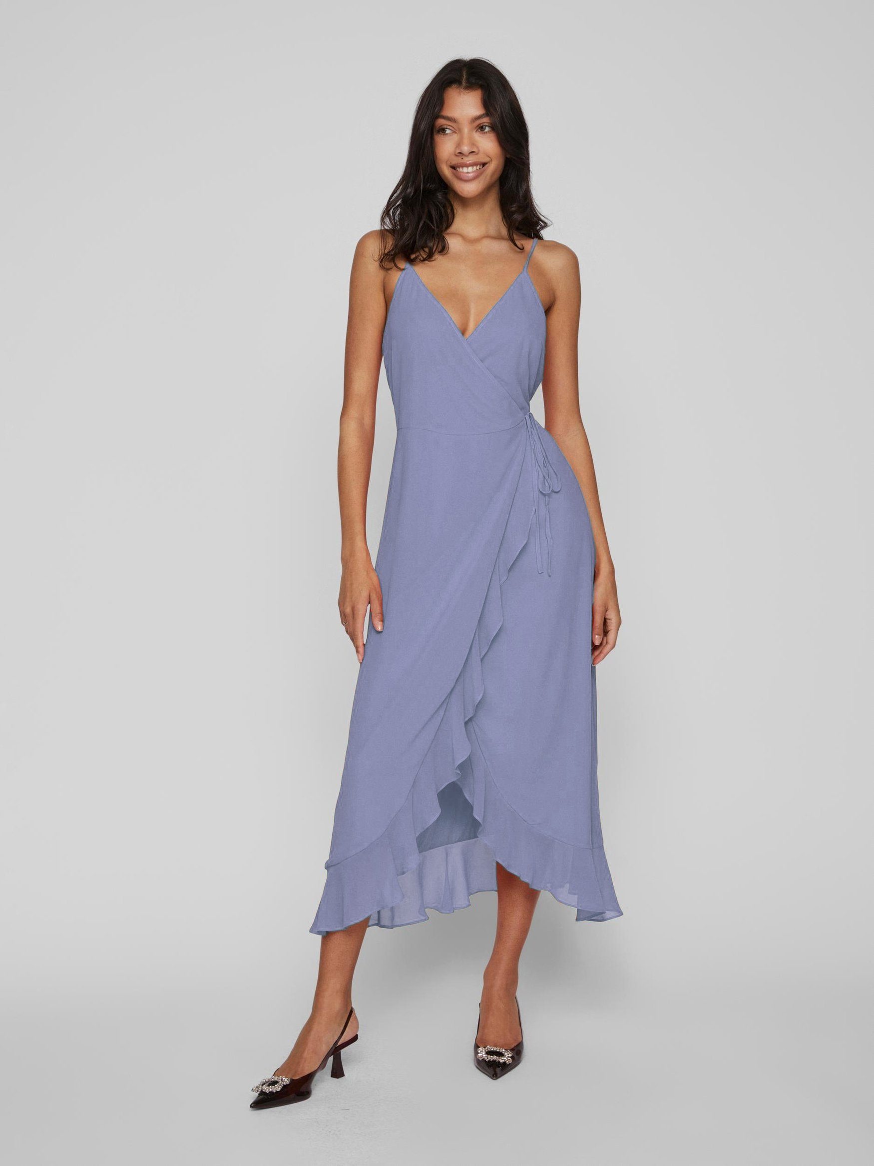 Vila Abendkleid Elegantes Wickelkleid mit Spaghettiträger Volant Rüschen Dr günstig online kaufen