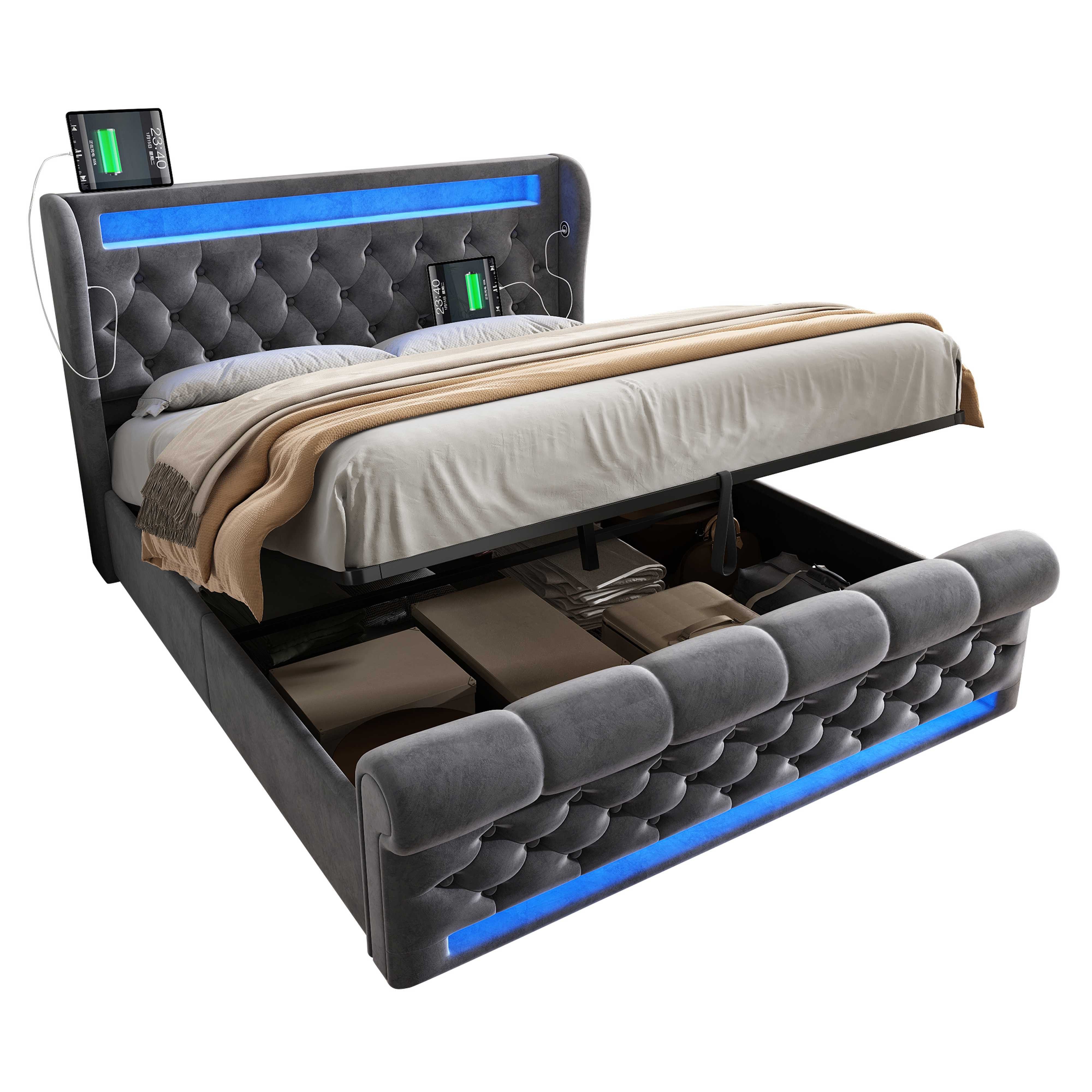 BlingBin Polsterbett Stauraumbett (1-tlg., Funktionsbett mit Lade- und Lich günstig online kaufen