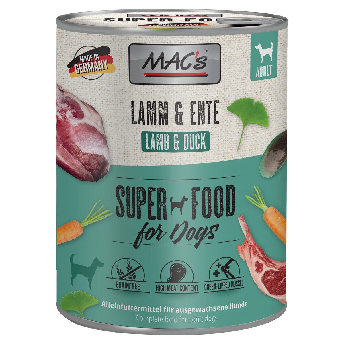 MAC'S Lamm & Ente 800 g - 6 Stück, Nassfutter für: Hund