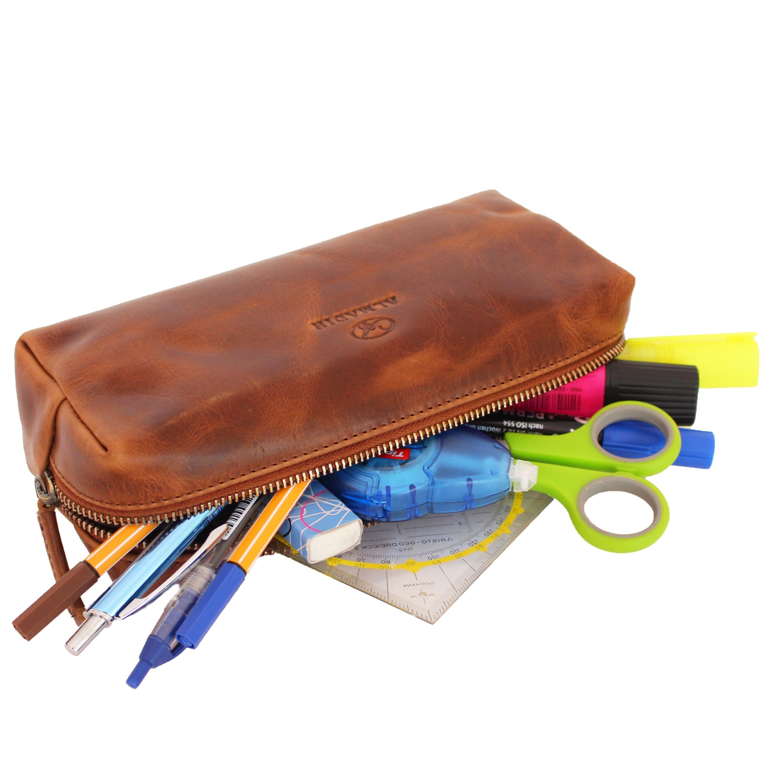 ALMADIH Federmäppchen Federmappe Mäppchen MAX braun - Herren Damen Stiftetasche Stifteetui