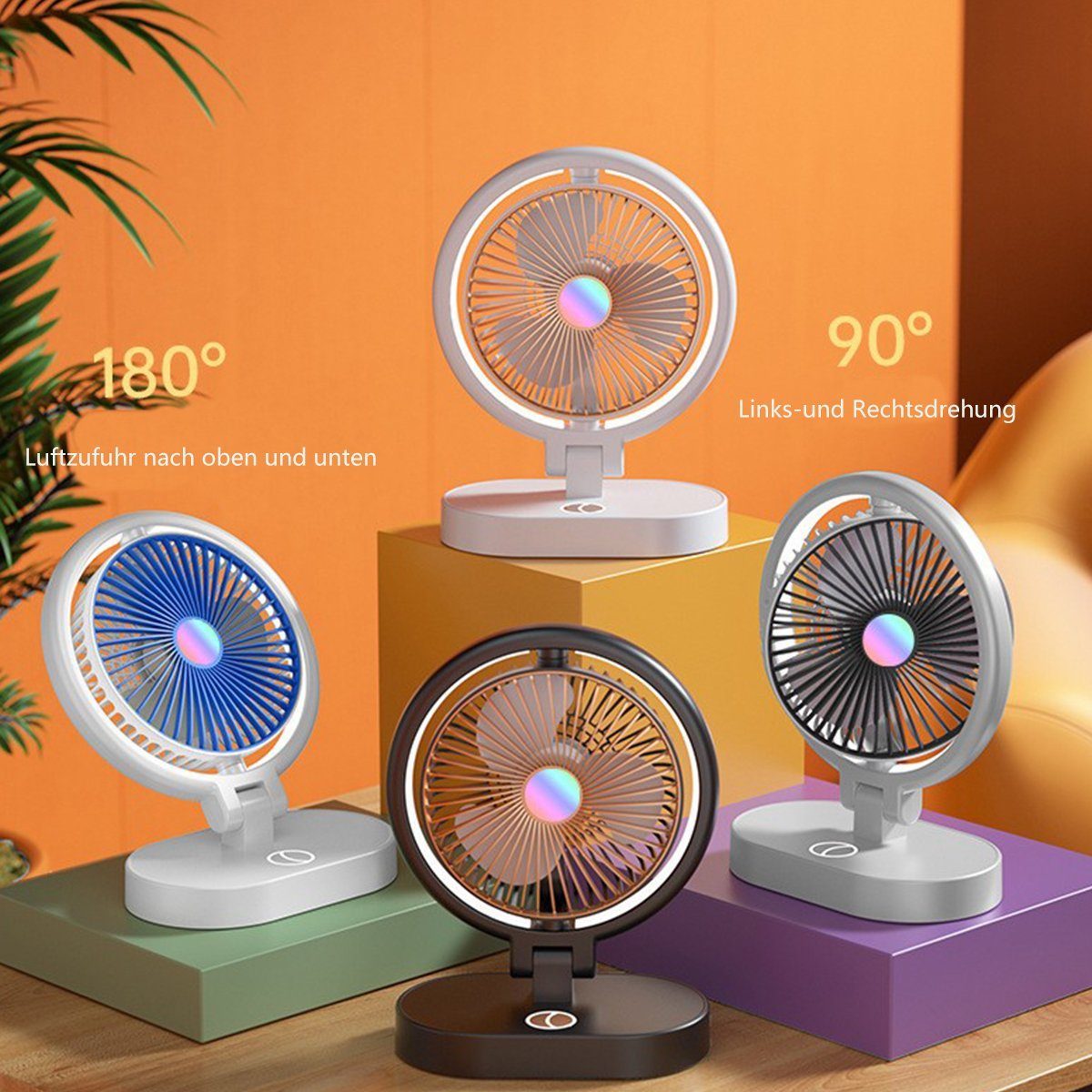 mit Leise Fan Ventilator Mini 90° 4 Drehung Speed, autolock USB LED-Licht,Desk USB-Ventilator Mini Weißblau USB Tragbarer Tischventilator Lüfter USB