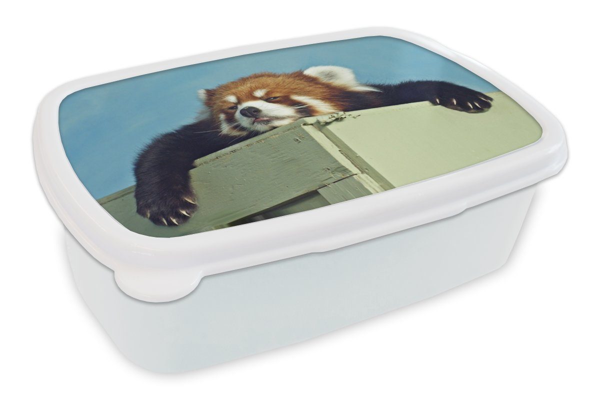 MuchoWow Lunchbox Panda - Holz - Rot, Kunststoff, (2-tlg), Brotbox für Kinder und Erwachsene, Brotdose, für Jungs und Mädchen weiß