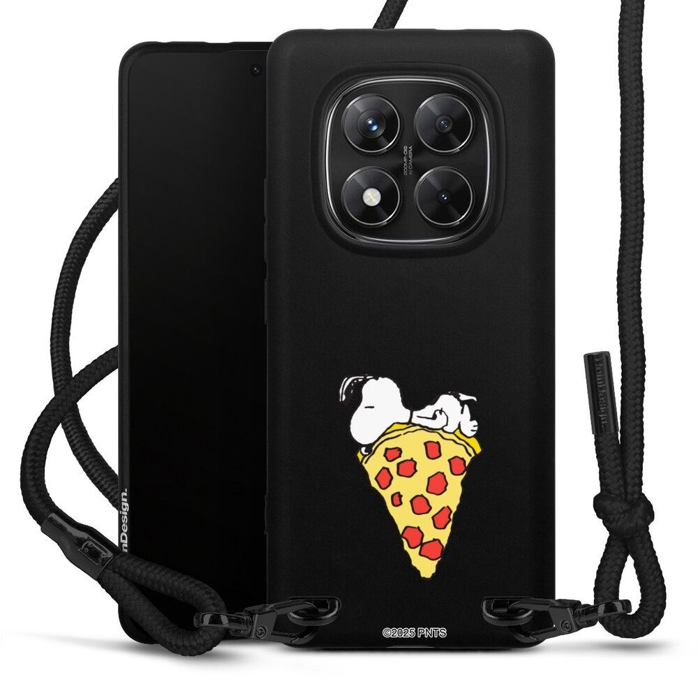 DeinDesign Handyhülle Peanuts Pizza Snoopy Snoopy Pizza Transparent, Xiaomi Redmi Note 14 Pro 5G Premium Handykette Hülle mit Band