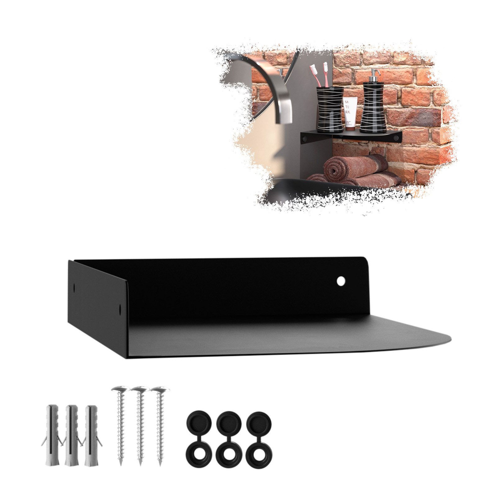 SO-TECH® Wandregal Eckregal HOVER 20/30 x 15/20 x 3 cm inkl. Befestigungsset, 1-tlg., Wandmontage, für Bad Küche oder Wohnzimmer, Schwarz