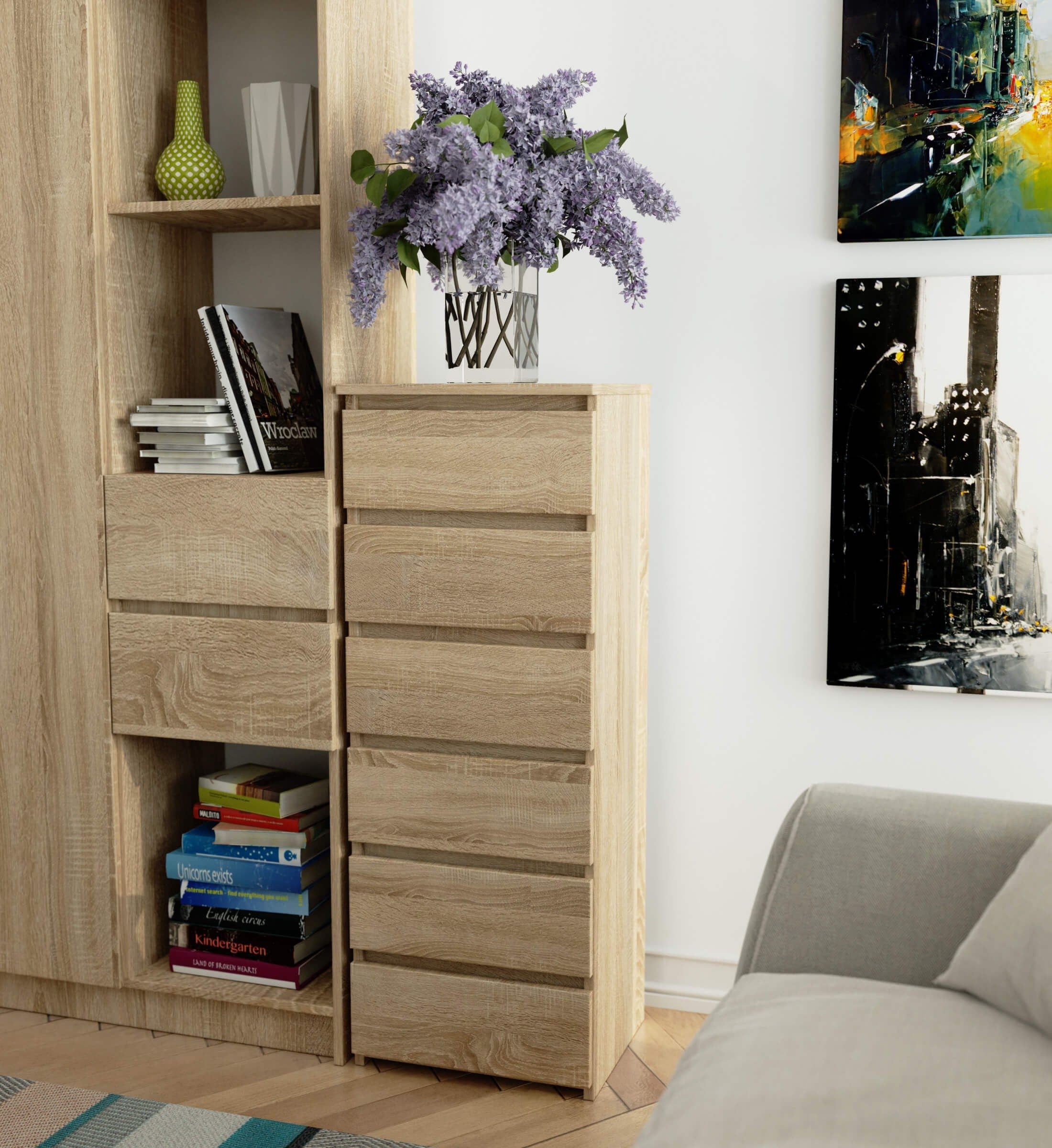 Raumhirsch Furniture Kommode mit 6 Schubladen 40 cm breit Holz Schrank, (viele Farbvarianten - Maße: 109 x 40 x 35 cm) - Hochwertig & stabil