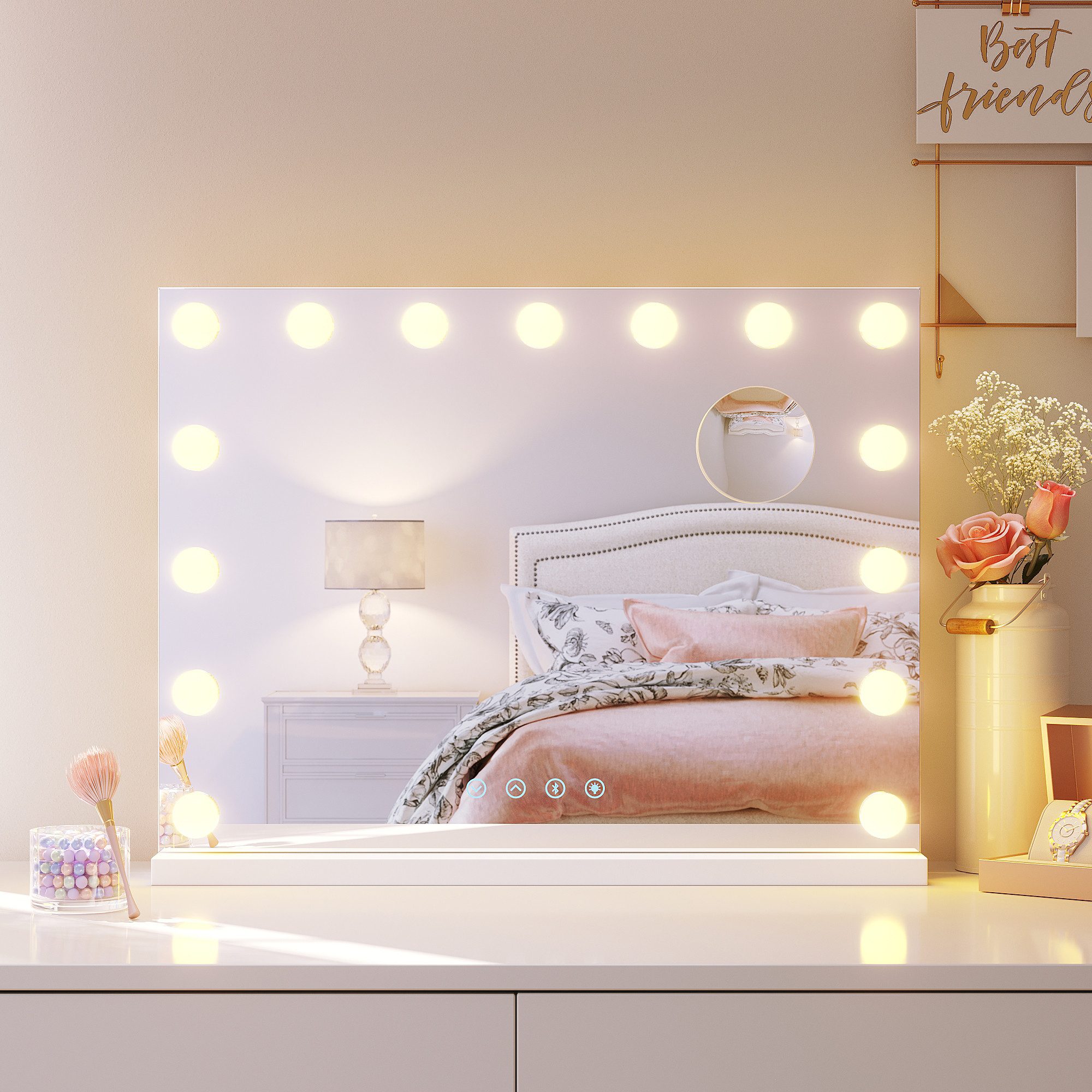Kosmetikspiegel Dreifarbiger LED-Kosmetikspiegel mit Bluetooth und USB-Funktionalität