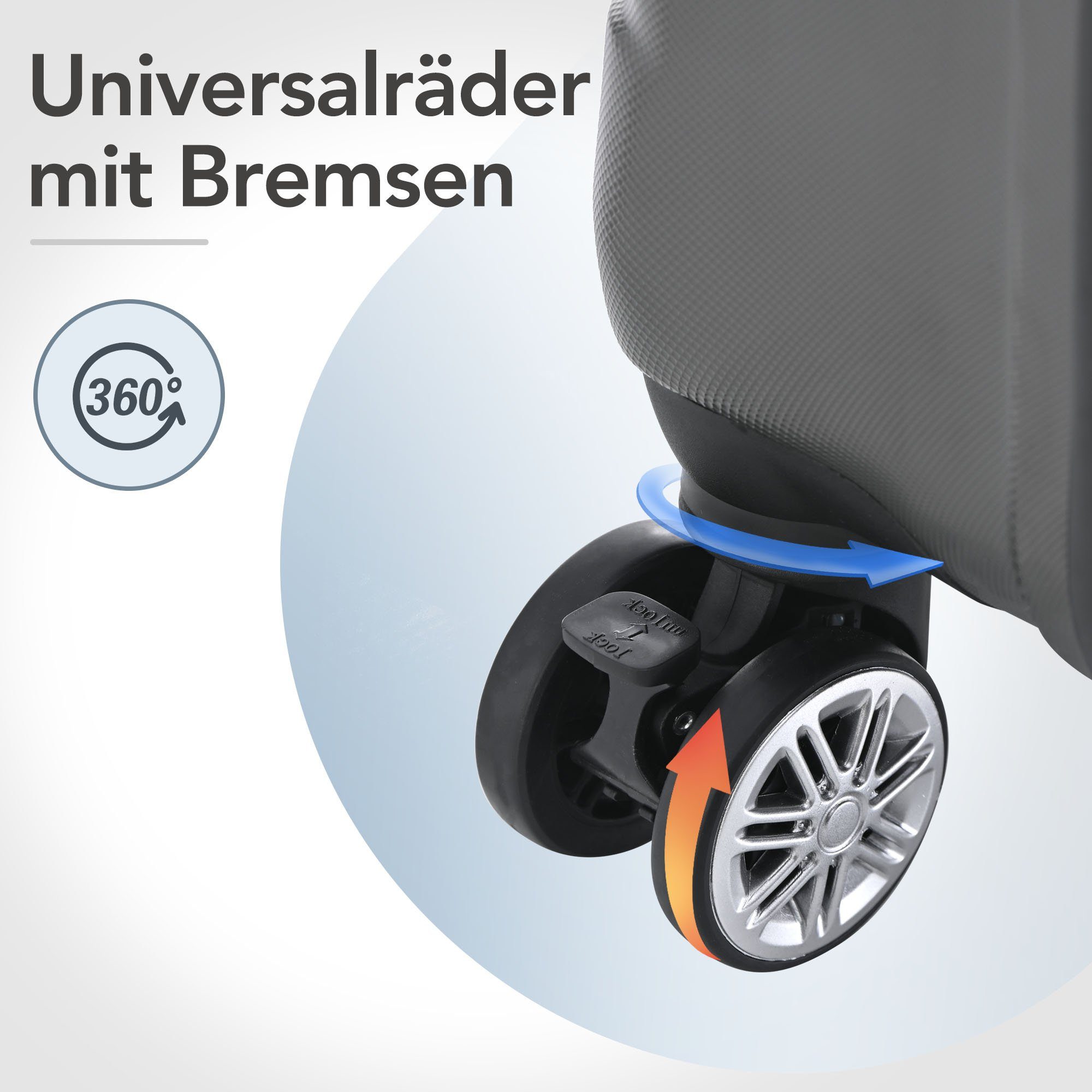 mehr Doppelrad, Grau für Hartschalen-Handgepäck Universalrad ABS-Material, Mit TSA-Schloss Handgepäckkoffer Sicherheit WISHDOR