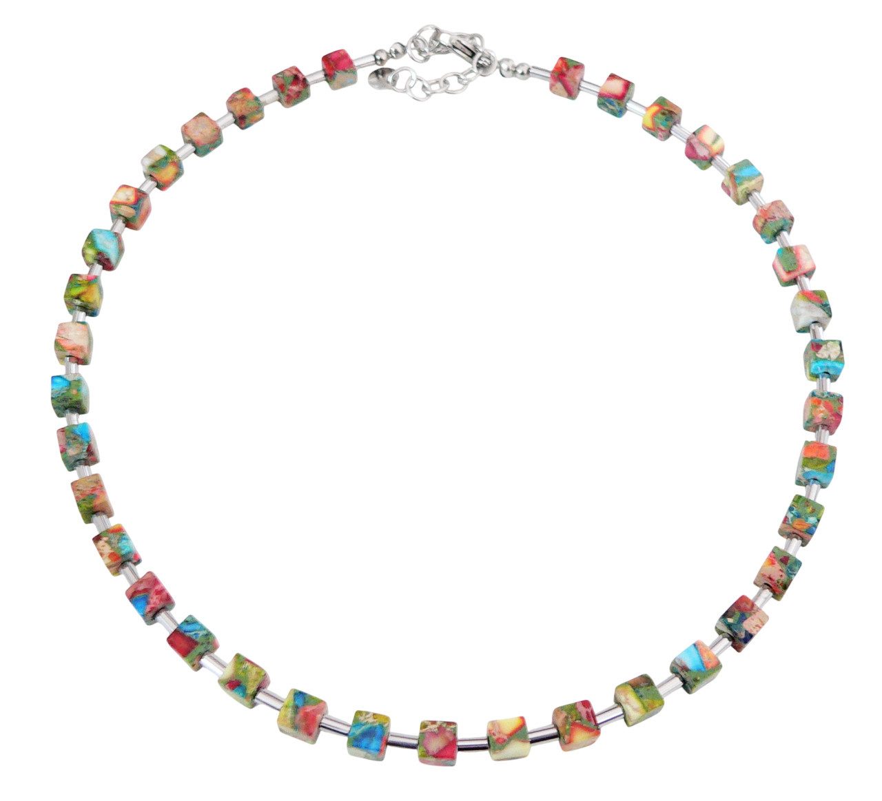 traumschmuck Collier 213l Collier Halskette JASPIS Würfel multicolor mehrfarbig bunt (Geschenk, Muttertag, Weihnachten, Geburtstag, Valentinstag, incl. Schmuckbox), handgefertigt, Made in Germany