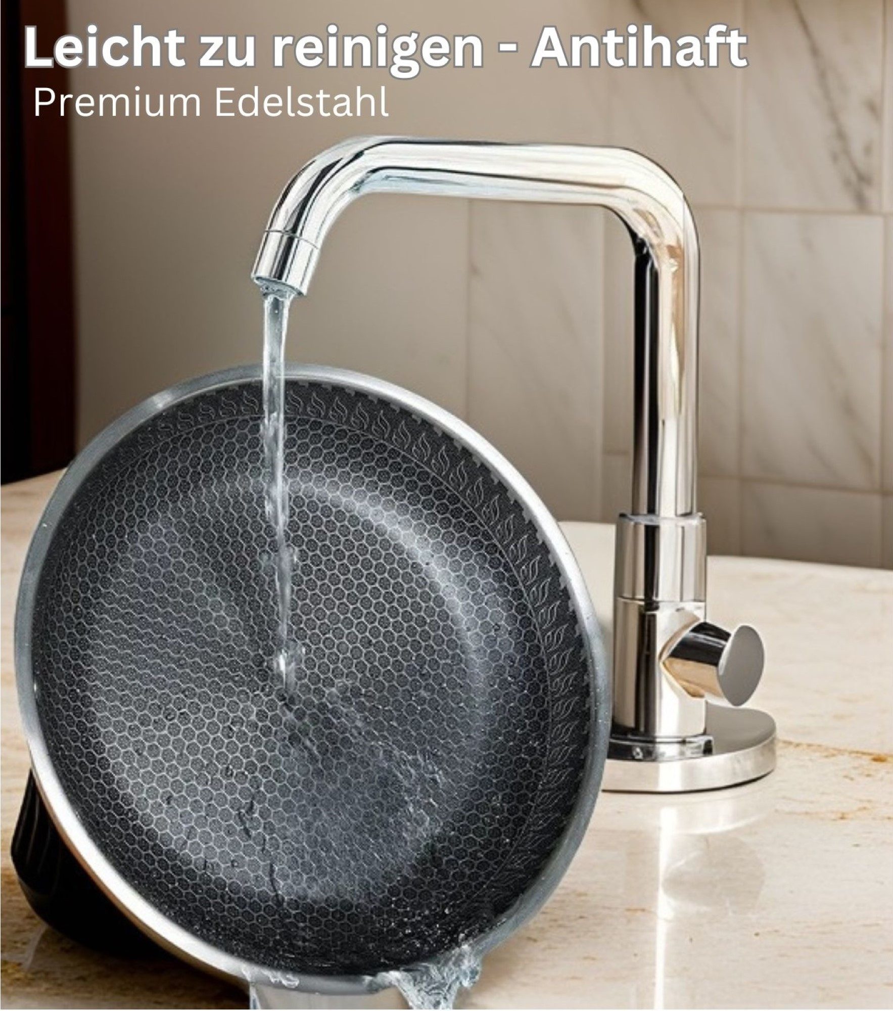 Cheffinger Bratpfanne Edelstahl Wabenstruktur Ø36cm Induktion Pfanne Anti Haft Kratzfest – Bild 3 von 5