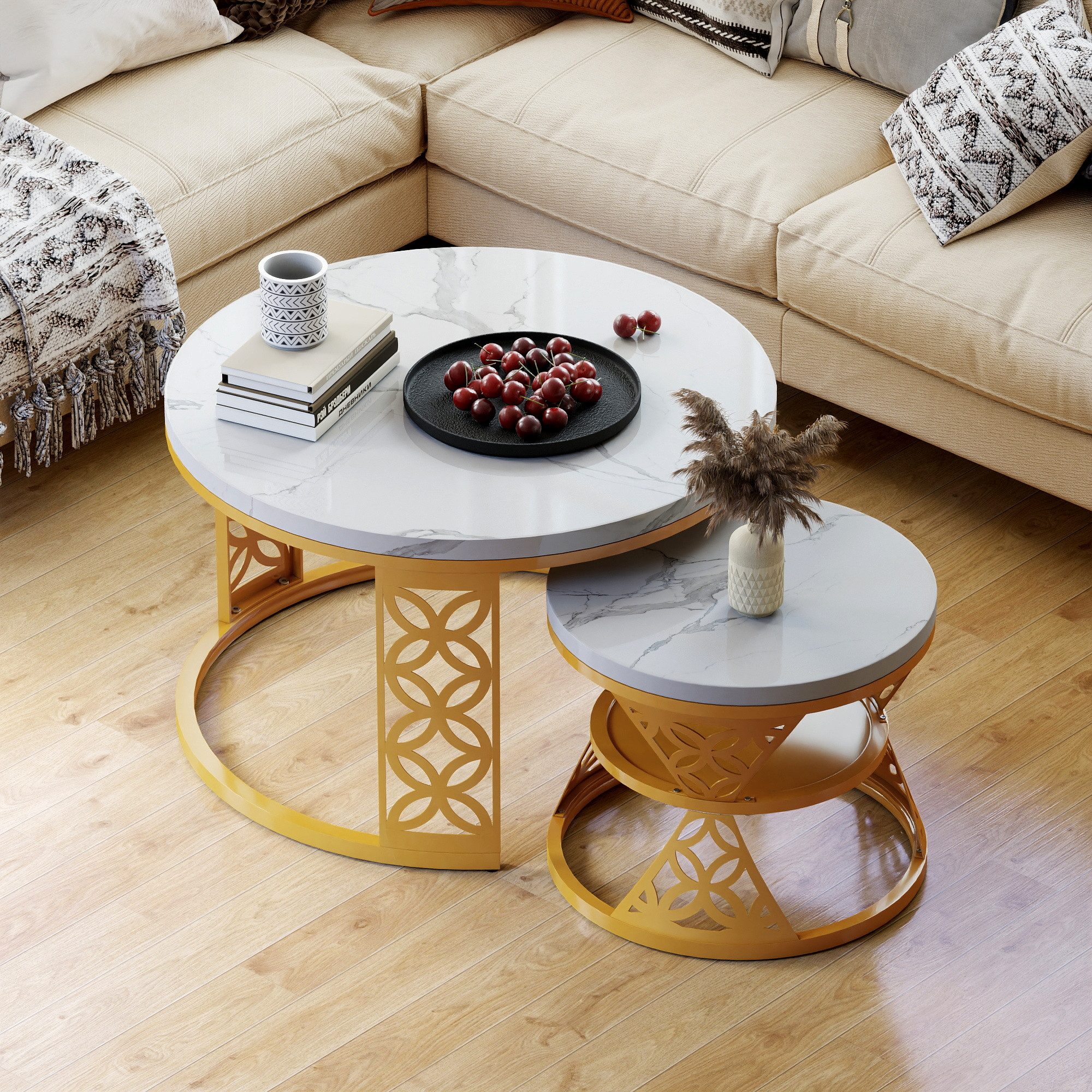 REDOM Couchtisch und 2er Set, Beistelltisch für Schlafzimmer Balkon (Runder günstig online kaufen