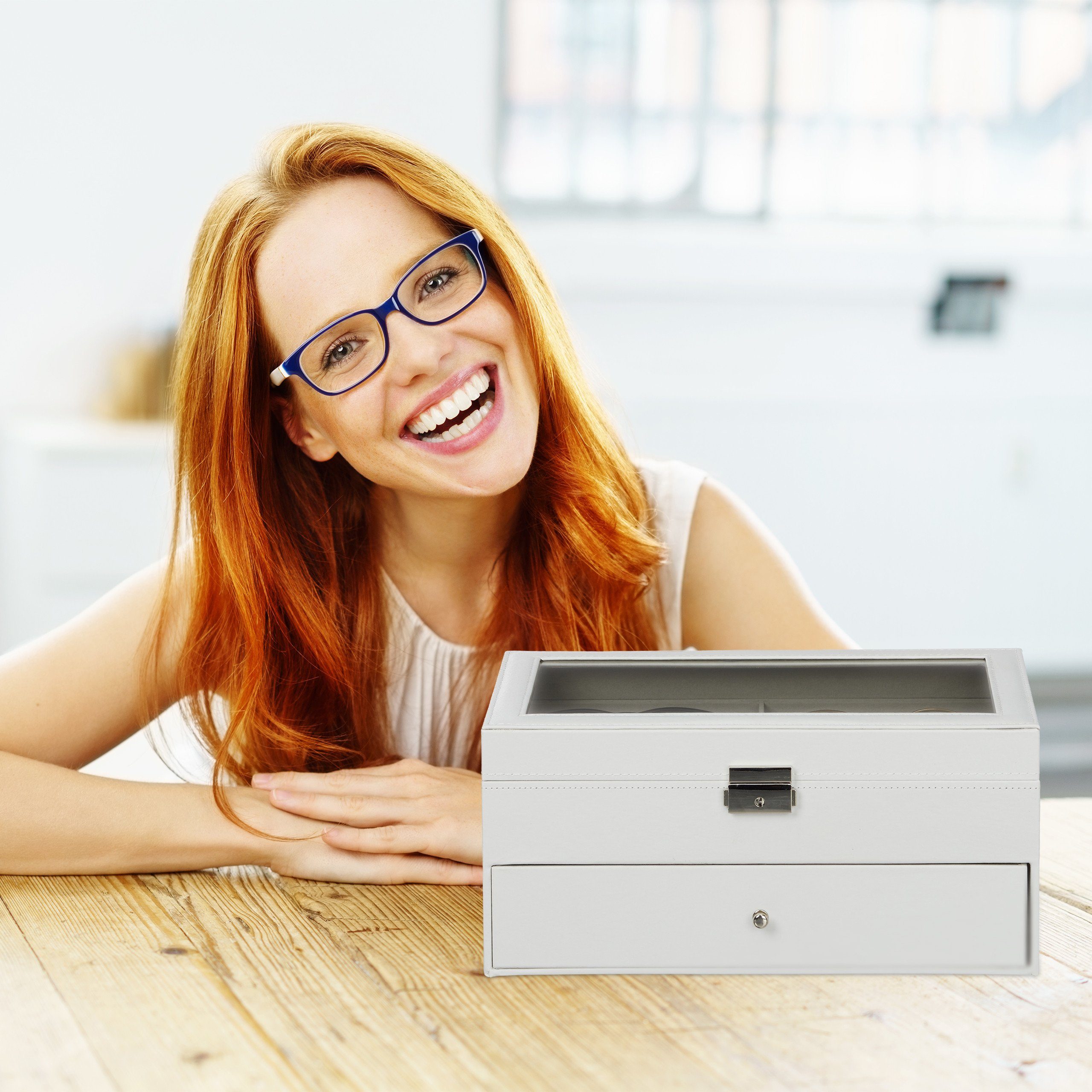 relaxdays Brille Brillenbox für 12 Brillen, schwarz