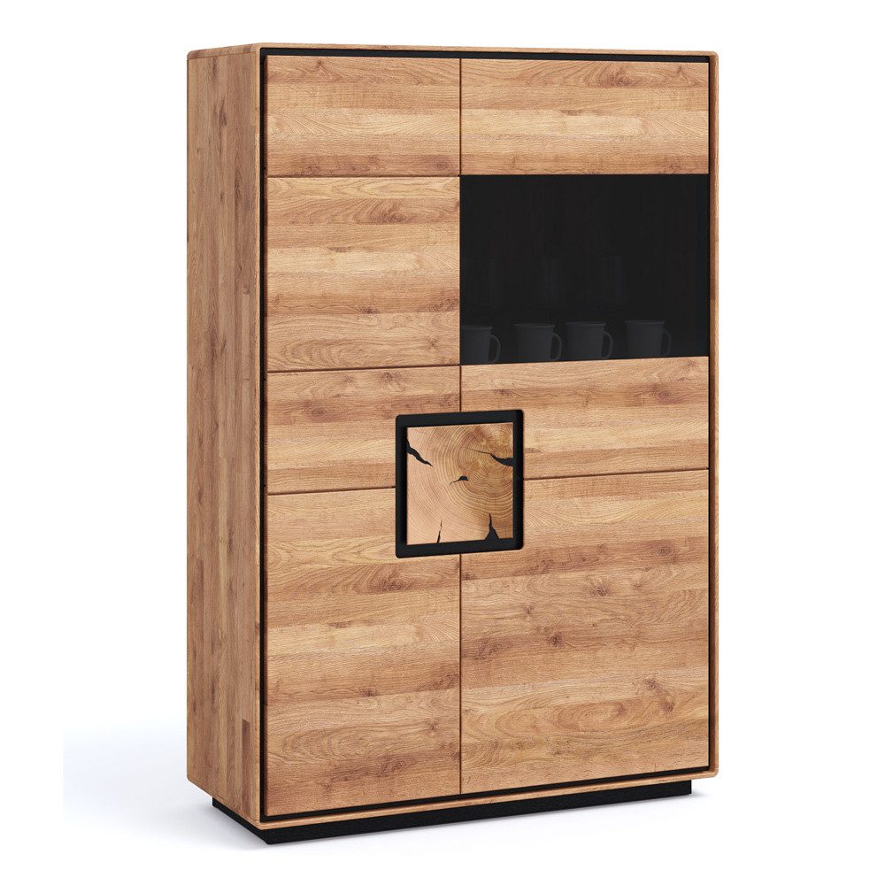 Lomadox Highboard WOODBRIDGE-69, in Eiche massiv geölt, 100 cm breit, Hirnholz, montiert
