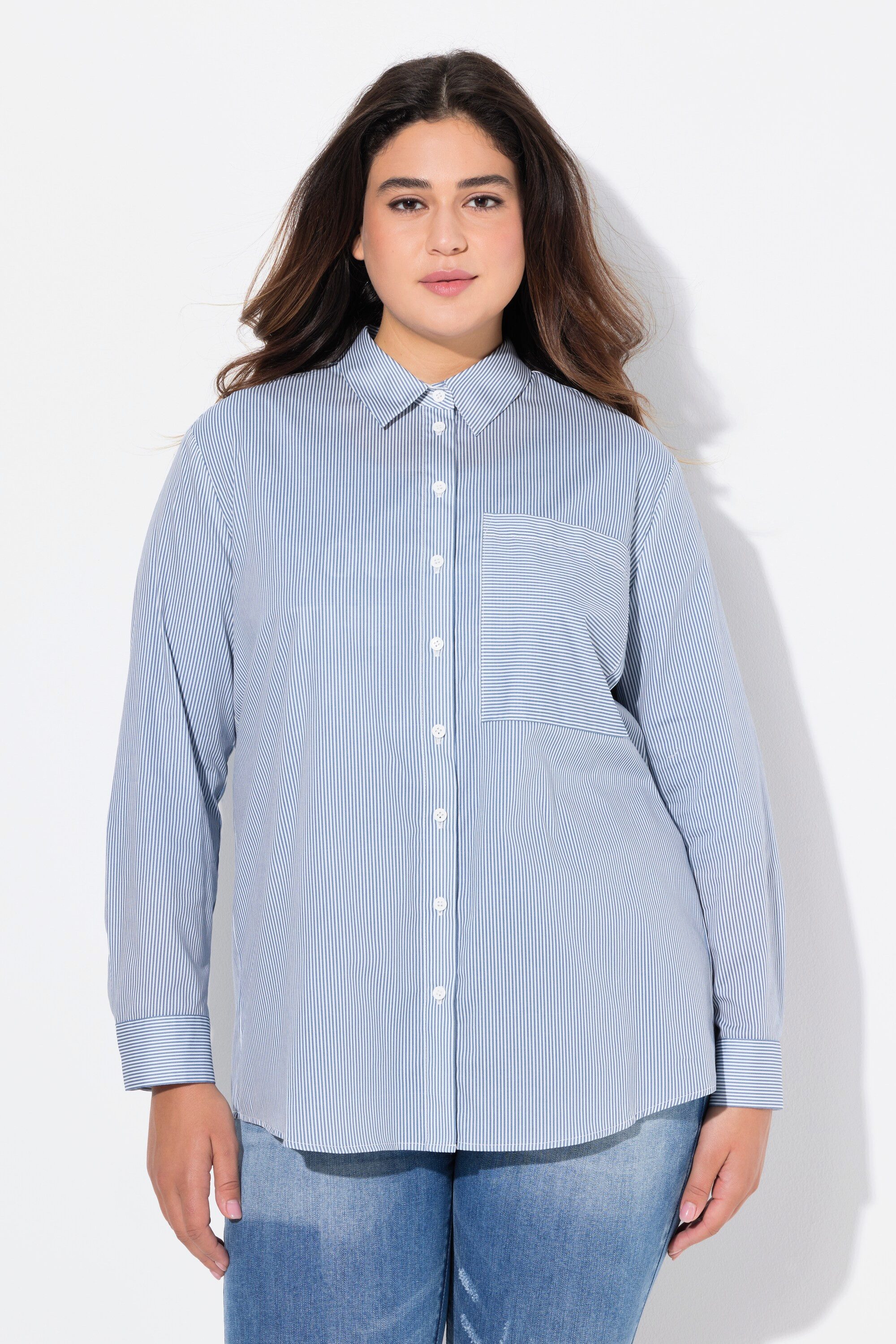 Hemdbluse Bluse Streifen A-Linie Hemdkragen Langarm